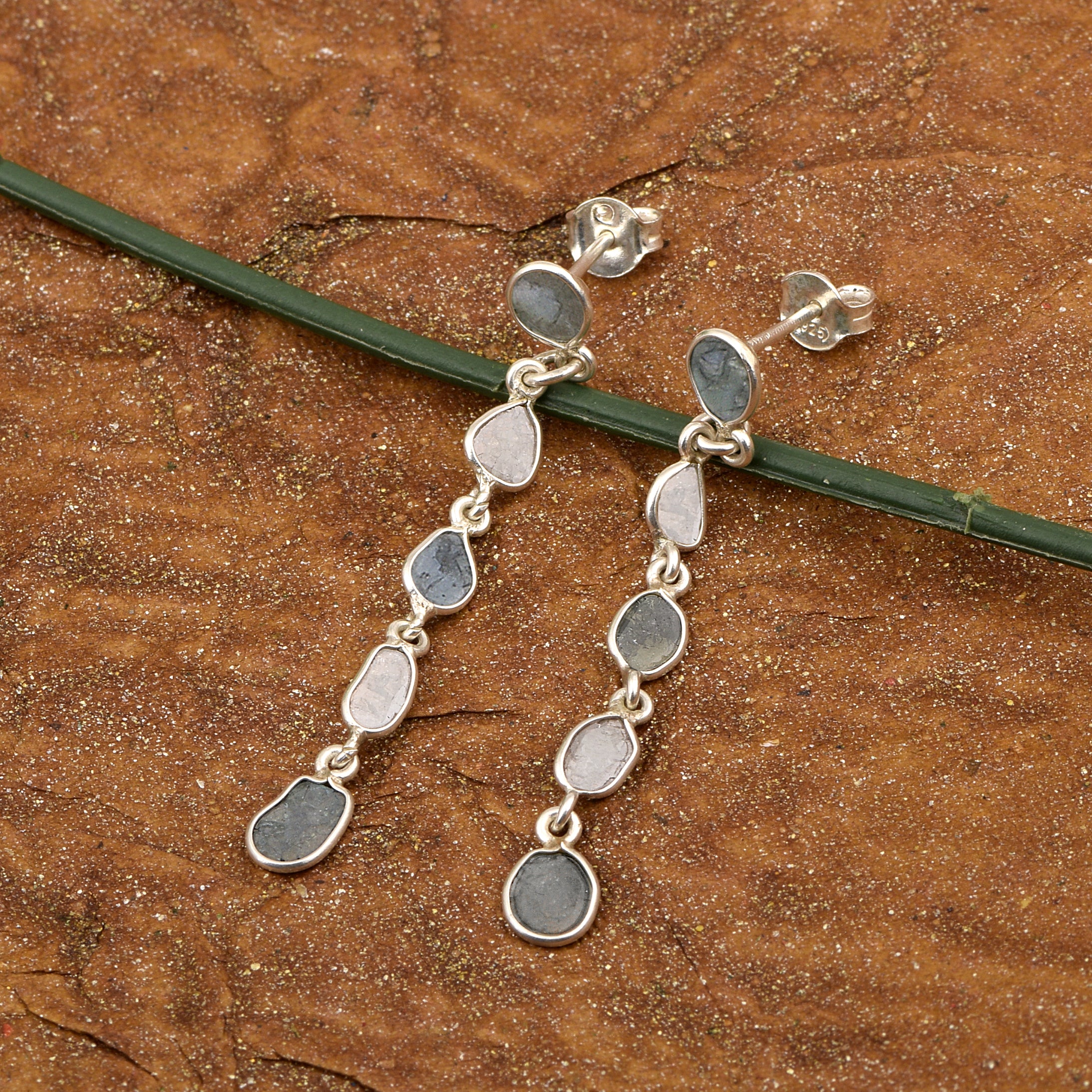 1 CTW Blue Diamond Polki Long Chain Thread Earrings