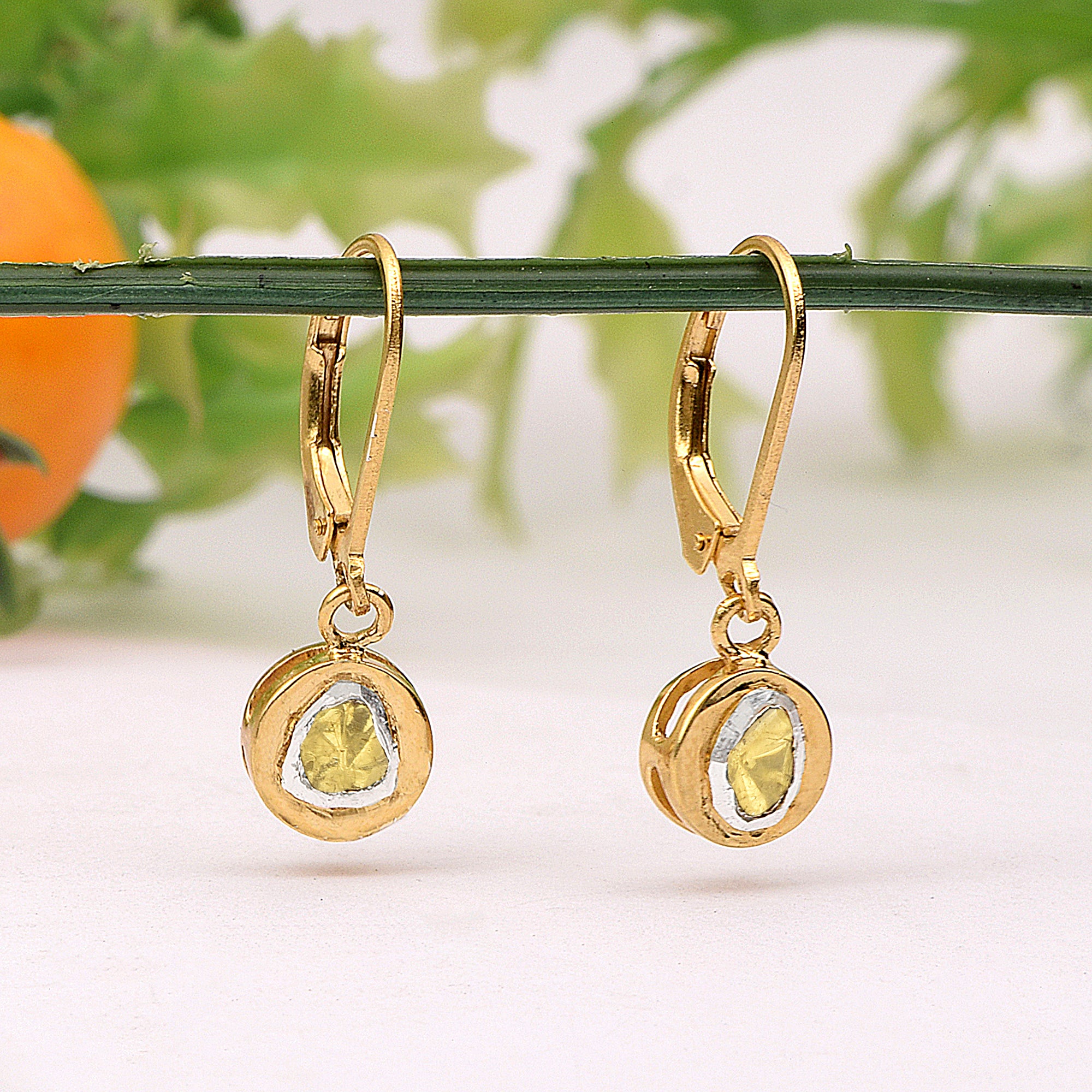 0.50 CTW Yellow Diamond Polki Dangles Earrings