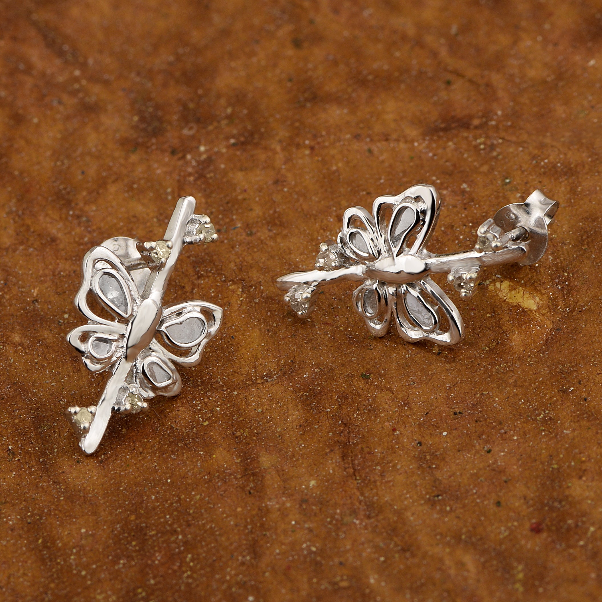 0.20 CTW Slice Polki Diamond Butterfly Earrings
