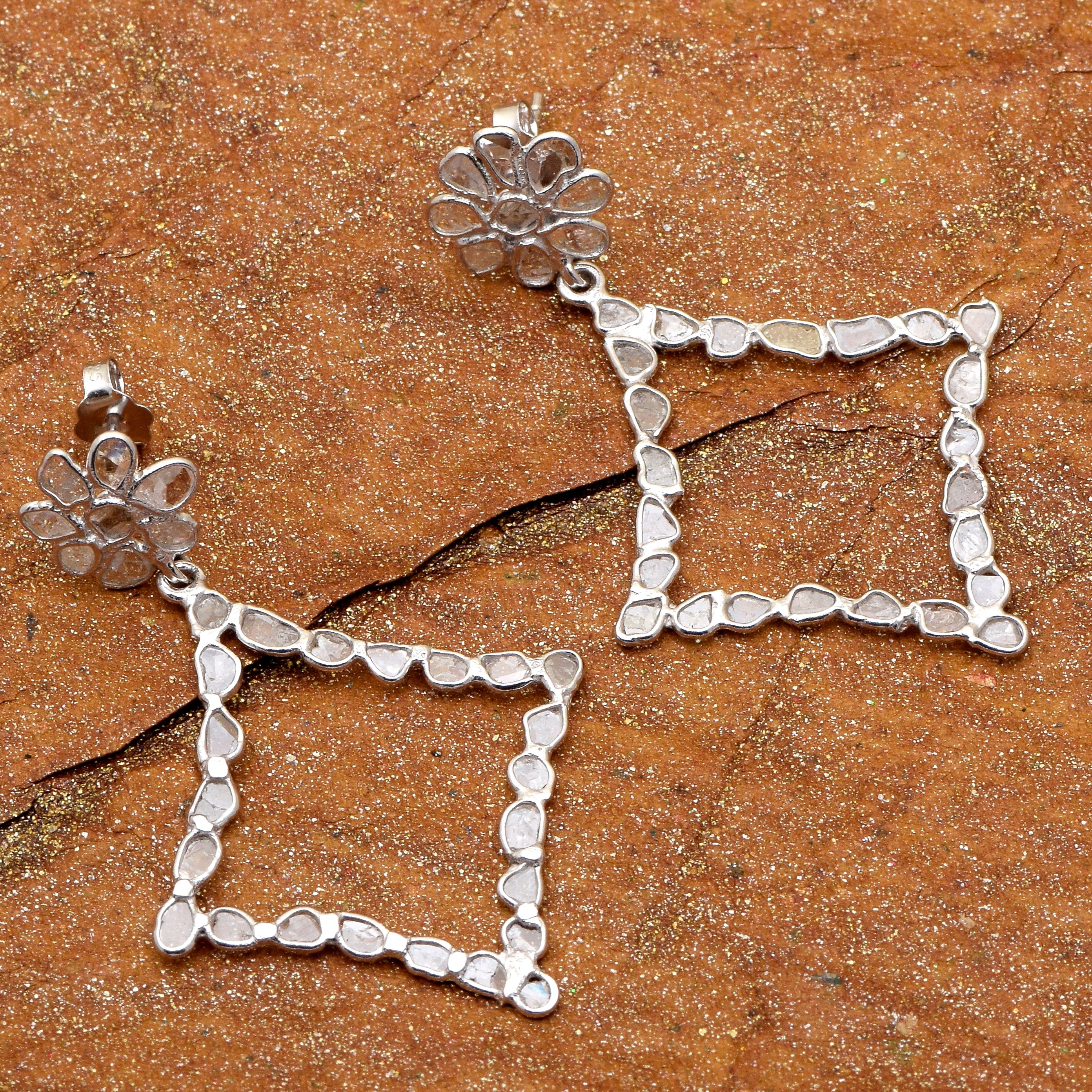 2.90 CTW Diamond Polki Rhombus Dangle Earrings