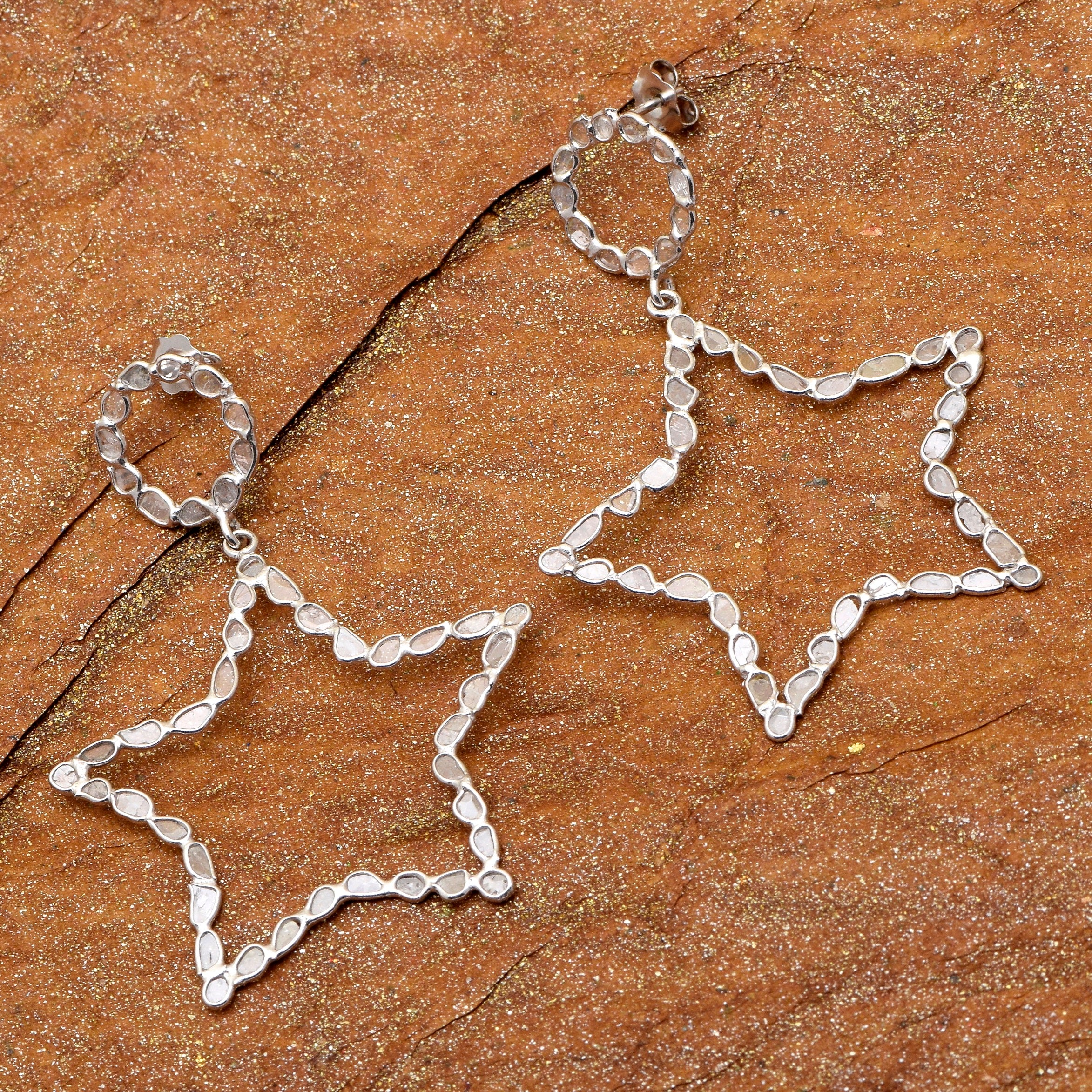 3.60 CTW Diamond Polki Star Earrings