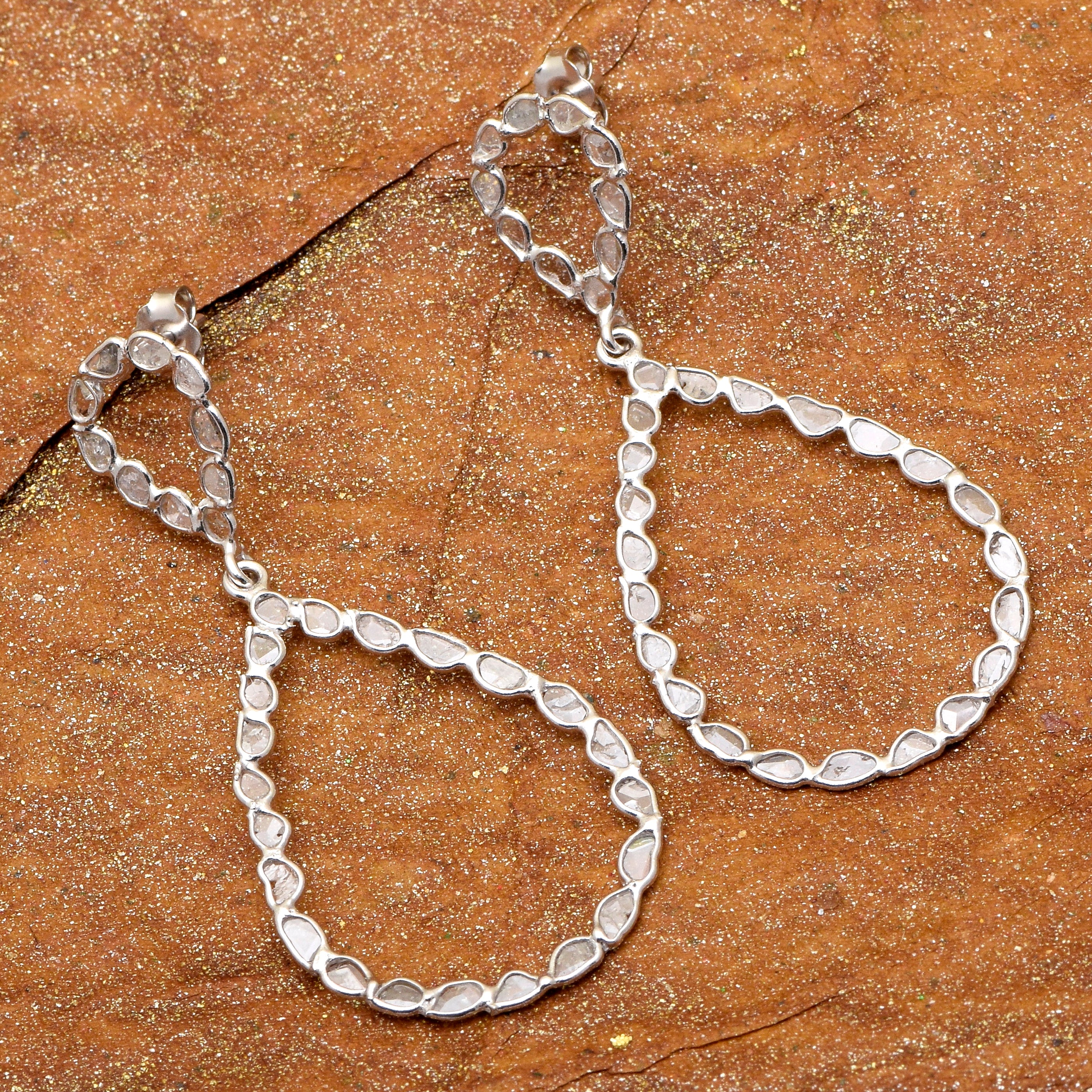 4 CTW Diamond Polki Pear Shaped Dangle Earrings