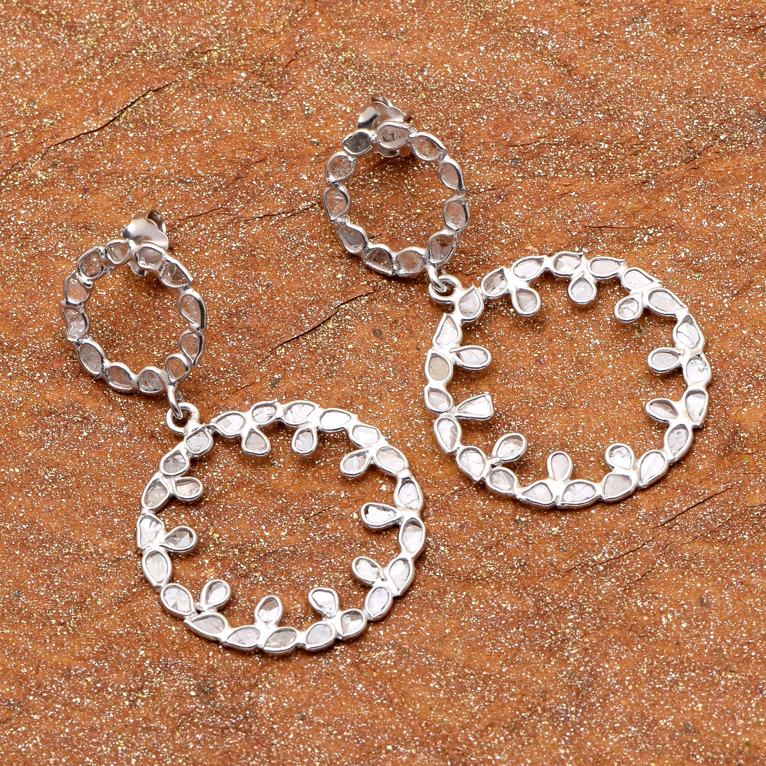 3.50 CTW Diamond Polki Double Circle Dangle Earrings