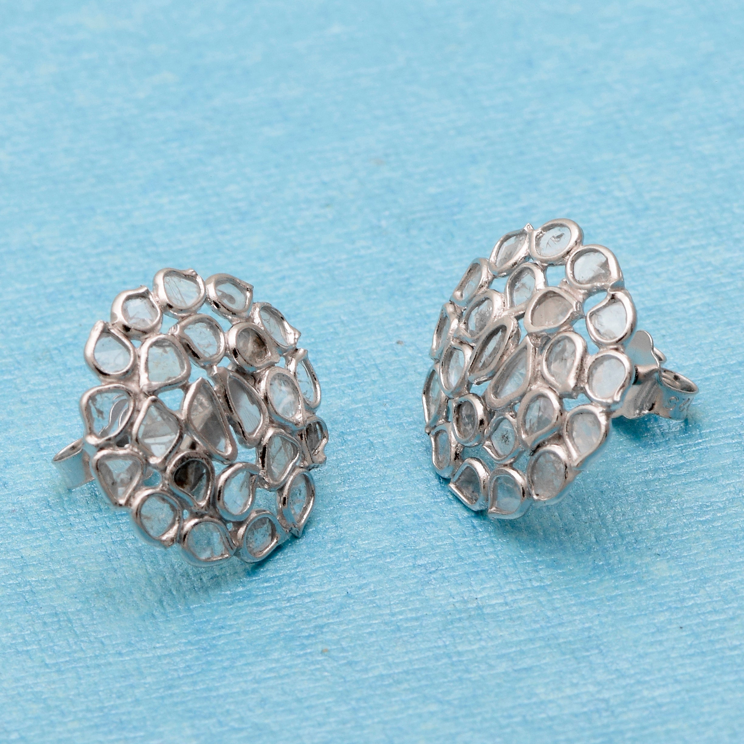 1.65 CTW Diamond Polki Round Floral Studs