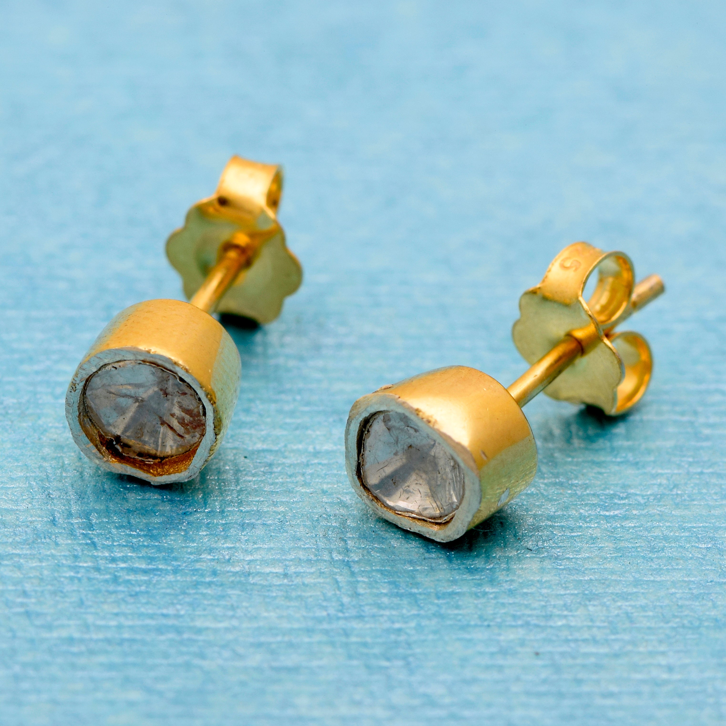 0.20 CTW Diamond Polki Tiny 14K Gold Plated Studs