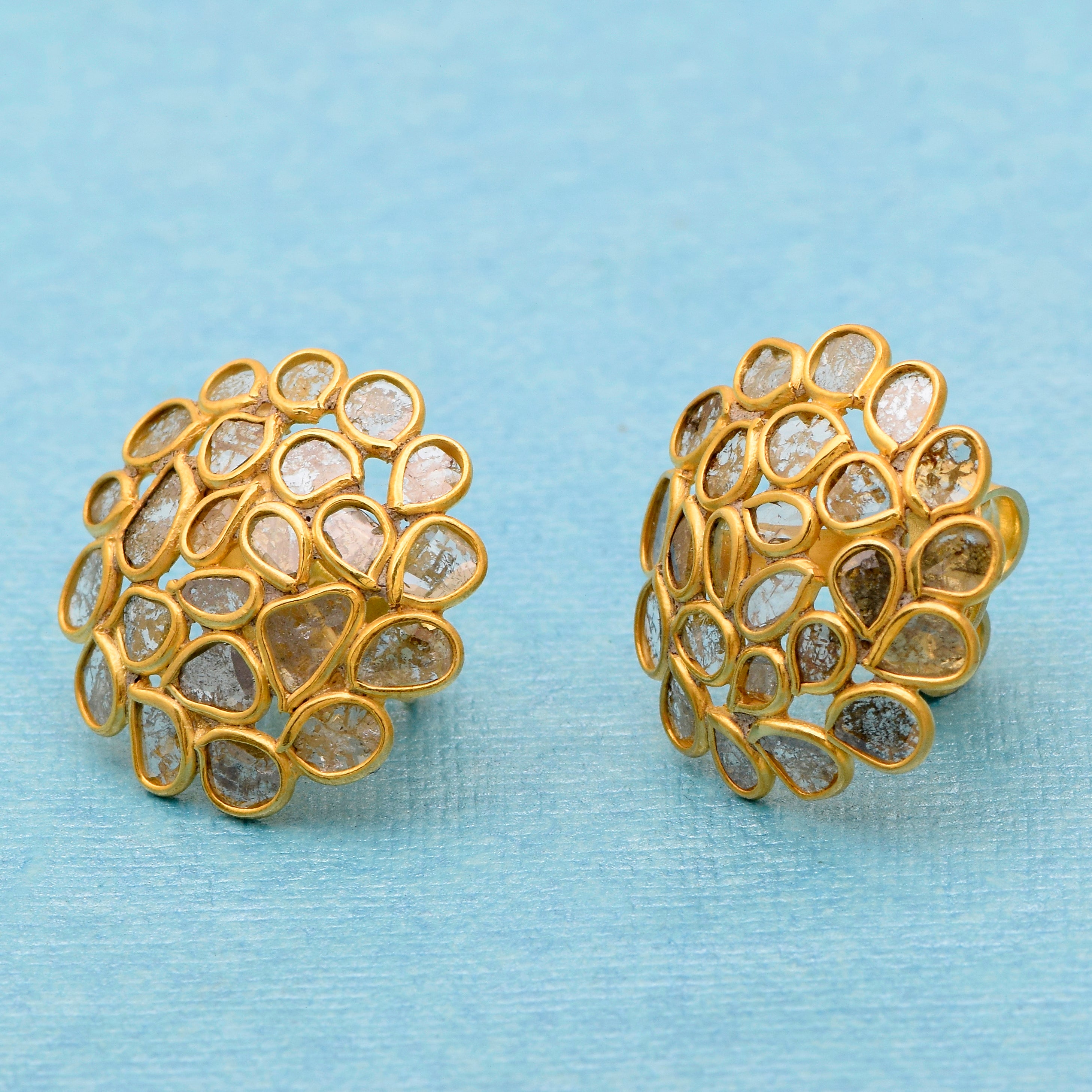 2.20 CTW Diamond Polki Floral Studs