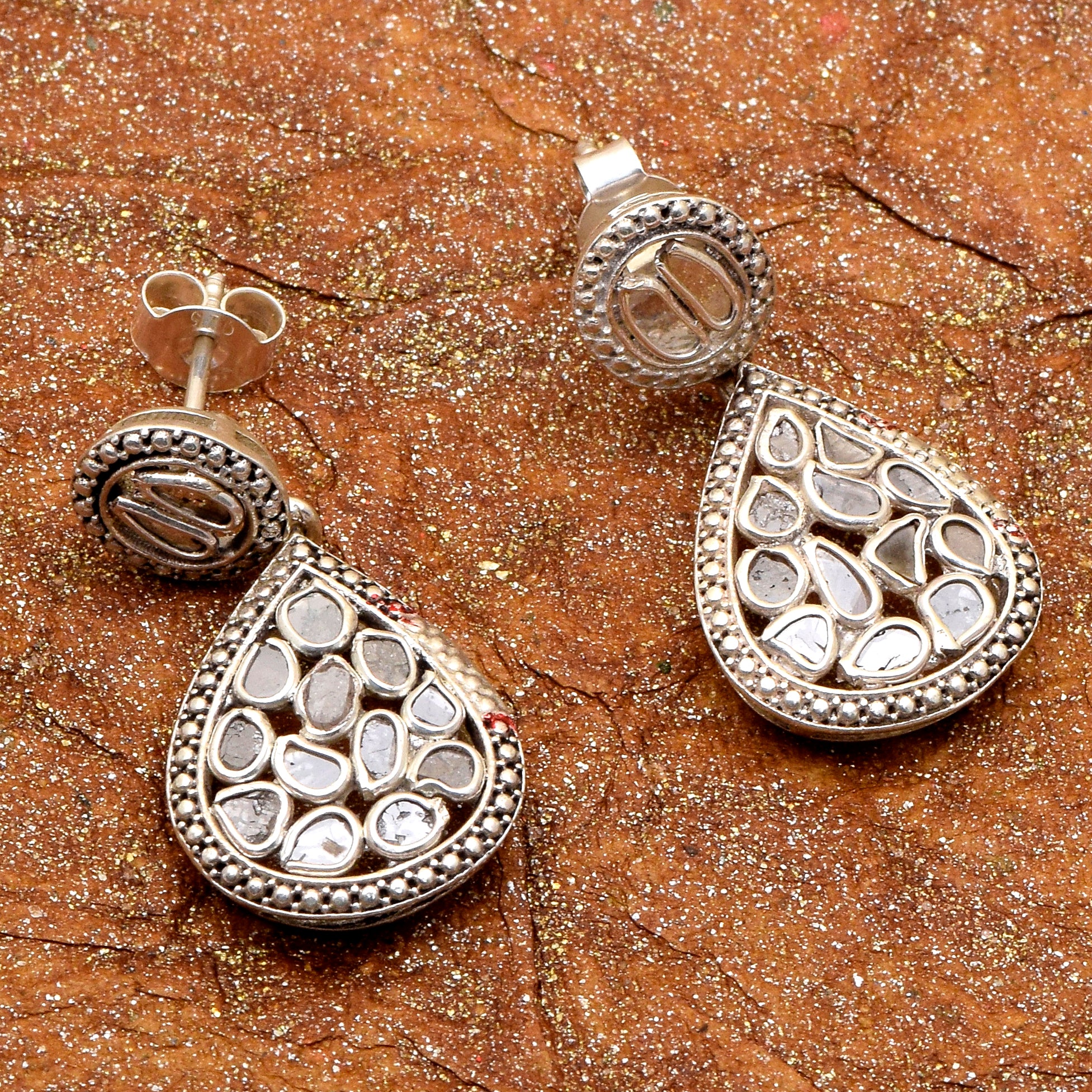 0.80 CTW Diamond Polki Pear Dangle Earrings