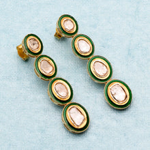 Load image into Gallery viewer, 2 CTW Diamond Polki Green Enamel Long Dangle Earrings
