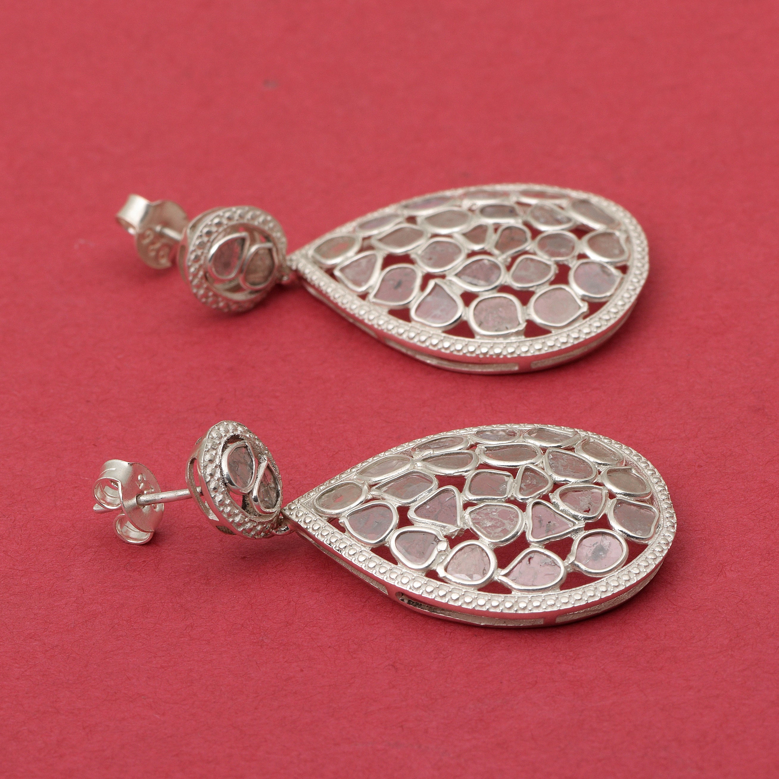 4.50 CTW Diamond Polki Pear Shape Dangle Earrings