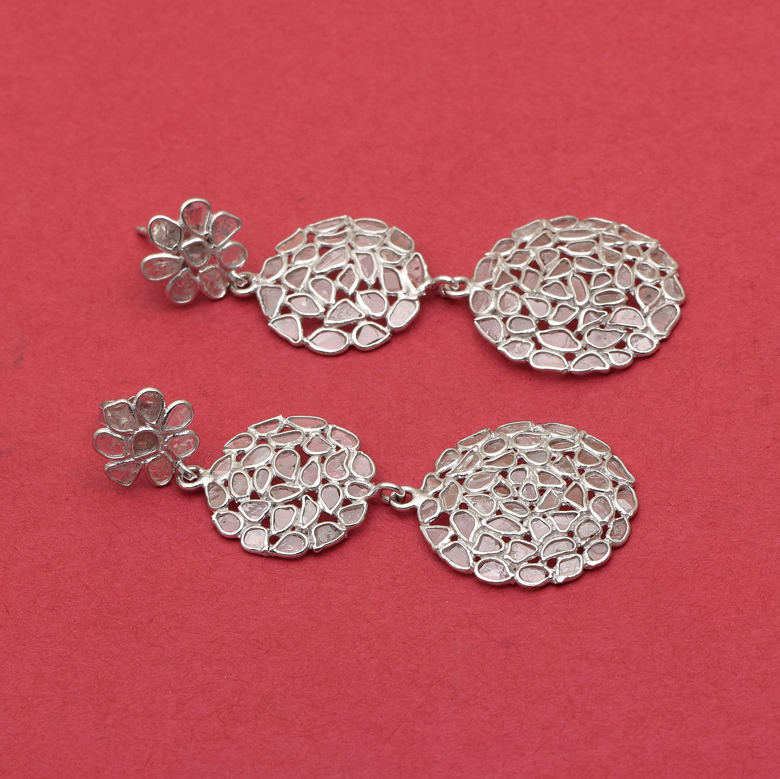 4.25 CTW Diamond Polki Geometric Dangle Earrings