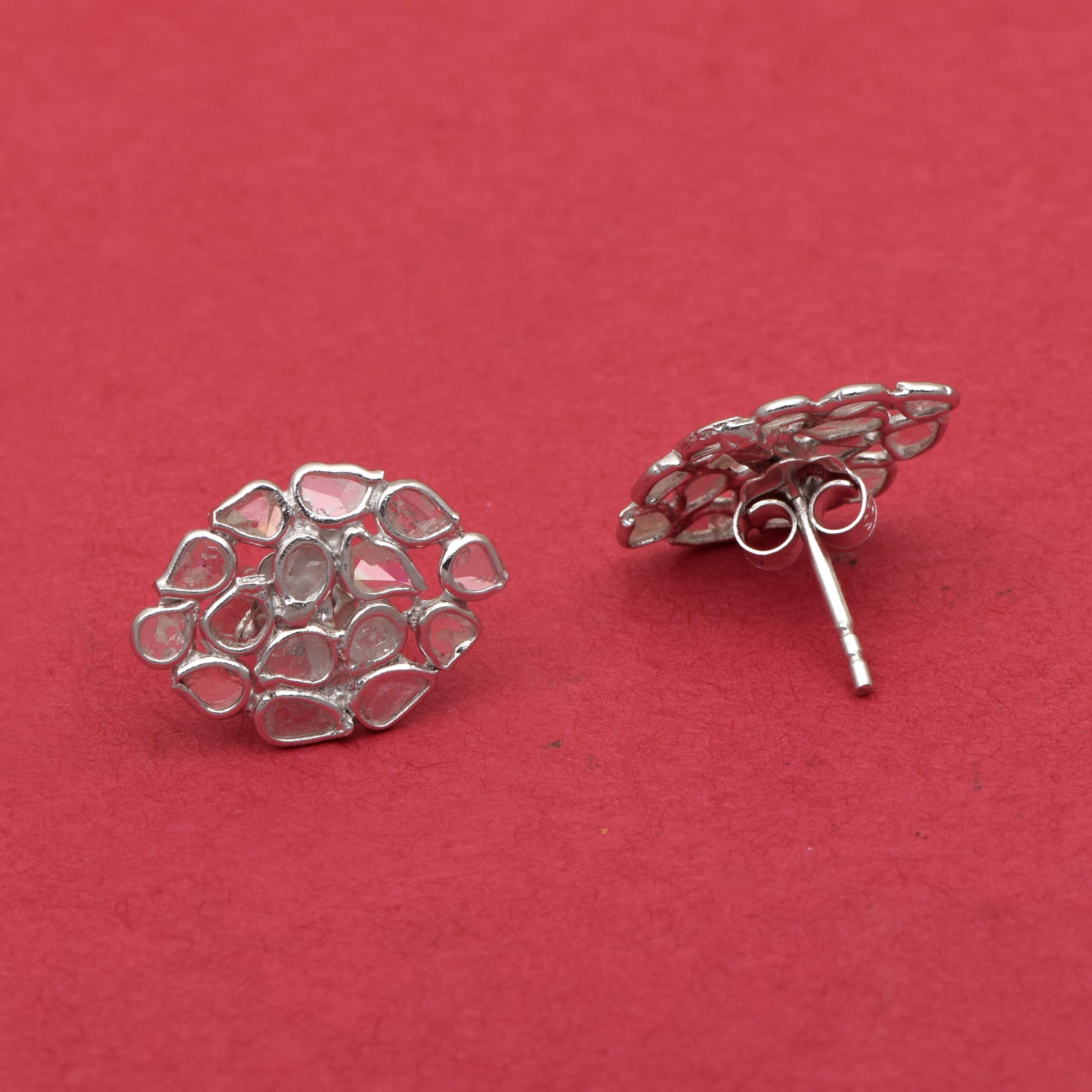 1.20 CTW Diamond Polki Cluster Stud Earrings