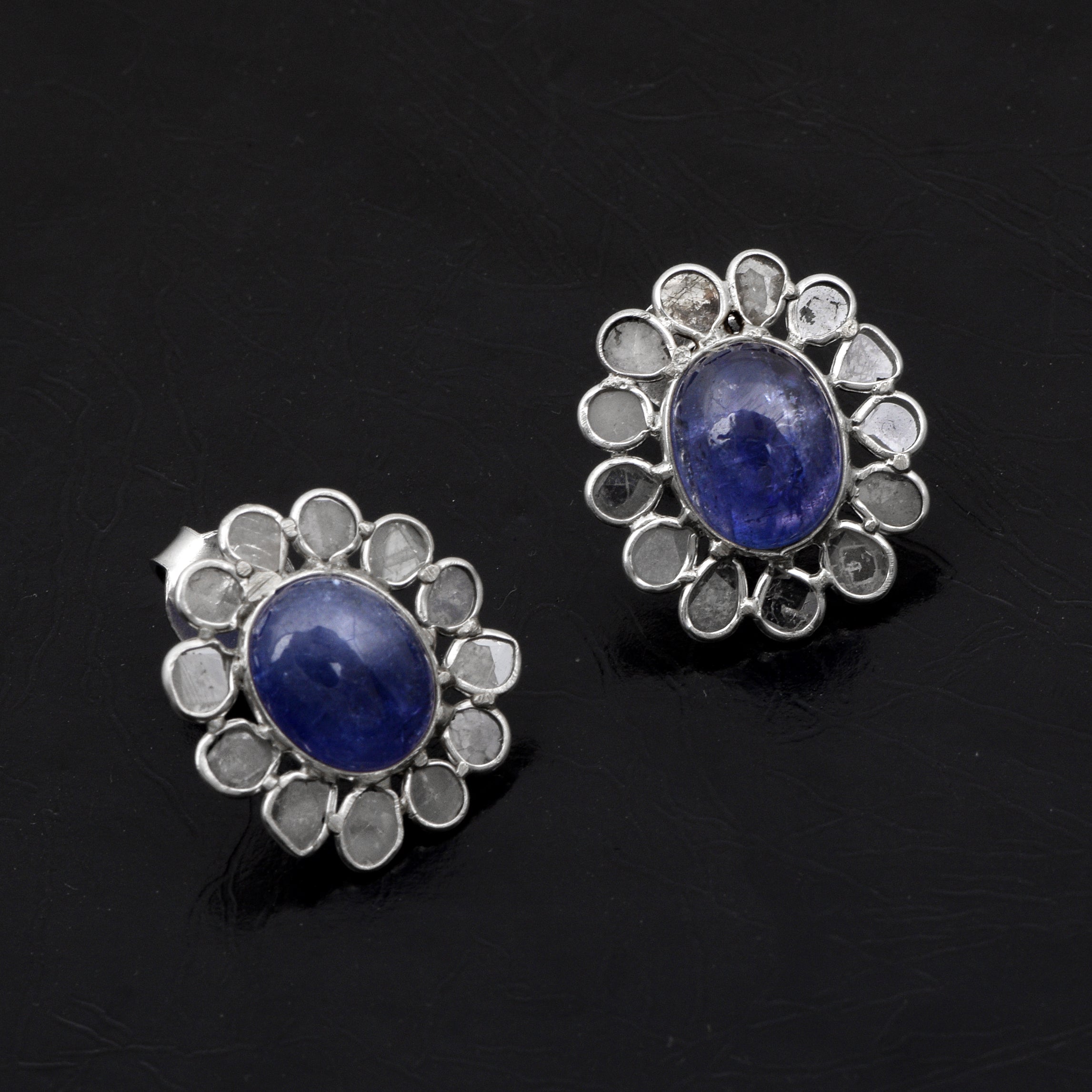 2.50 CTW Diamond Polki Tanzanite Stud Earrings