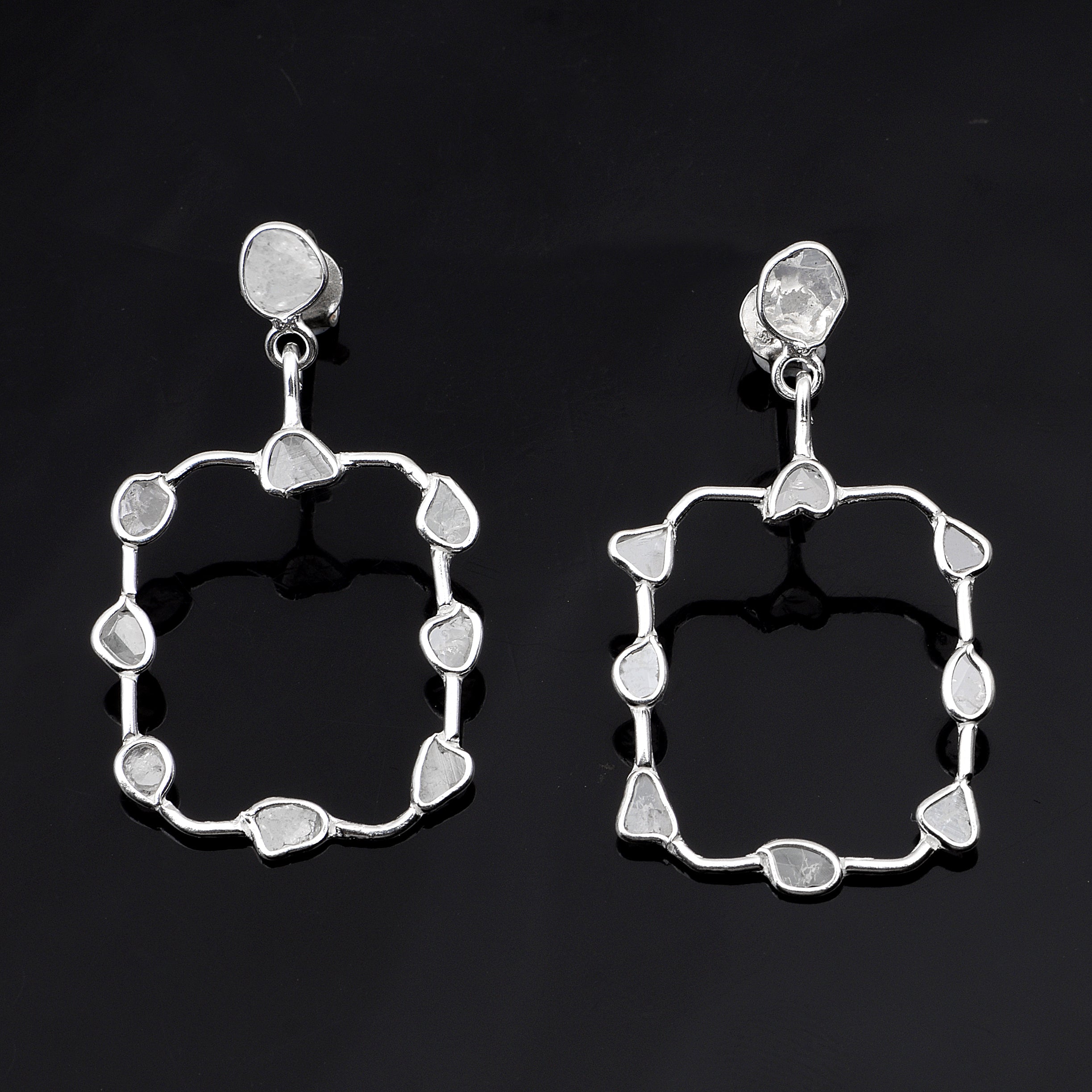 1 CTW Diamond Polki Square Dangle Earrings