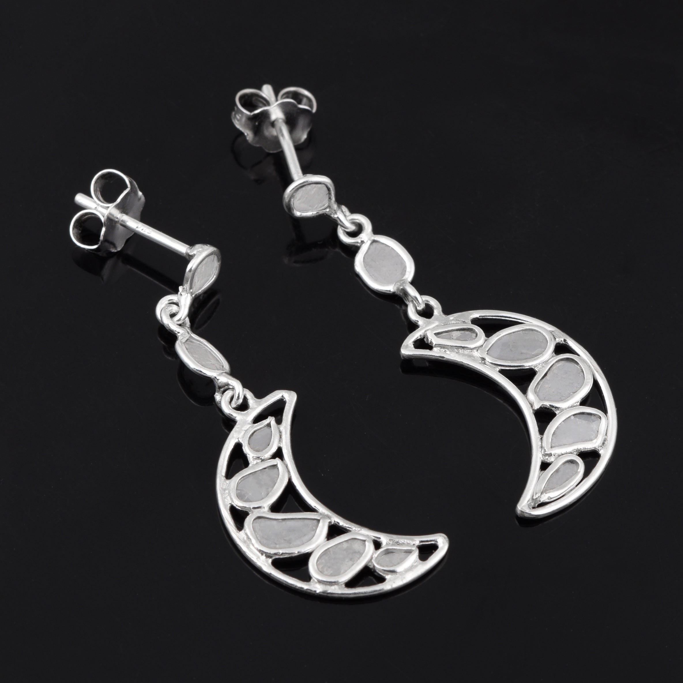 0.50 CTW Diamond Polki Crescent Moon Earrings