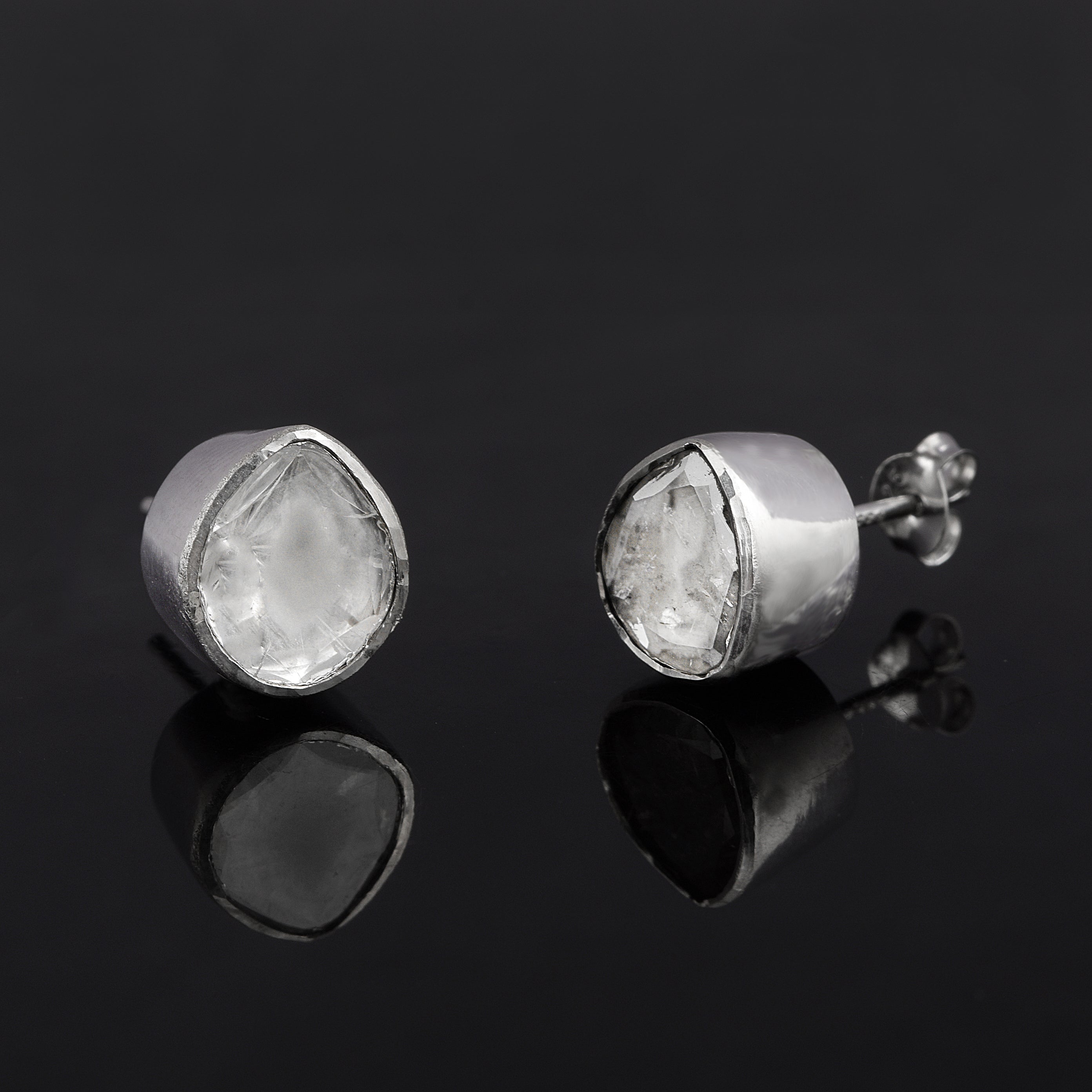 2 CTW Diamond Polki Solitaire Stud Earrings