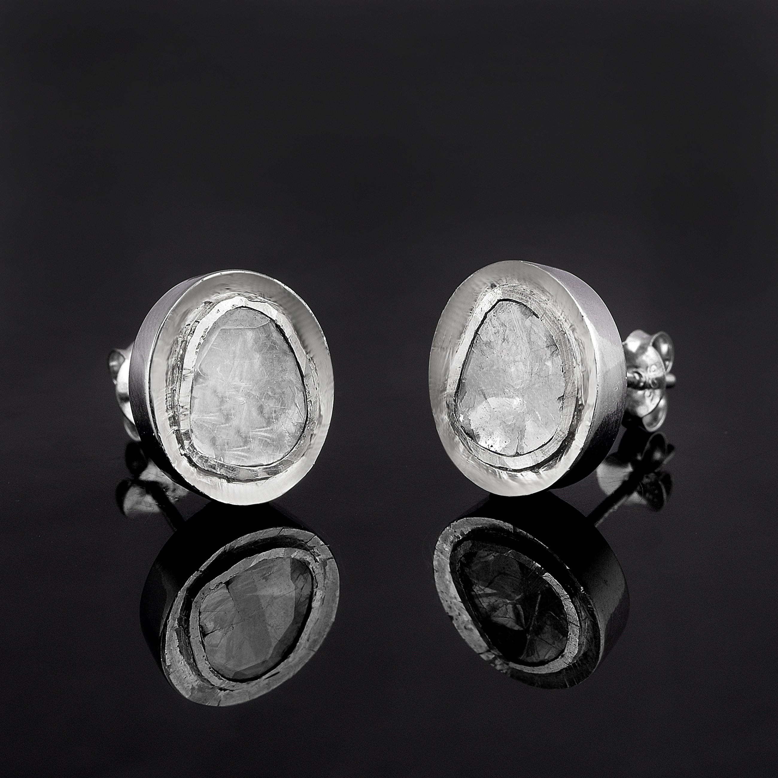 2 CTW Diamond Polki Solitaire Stud Earrings