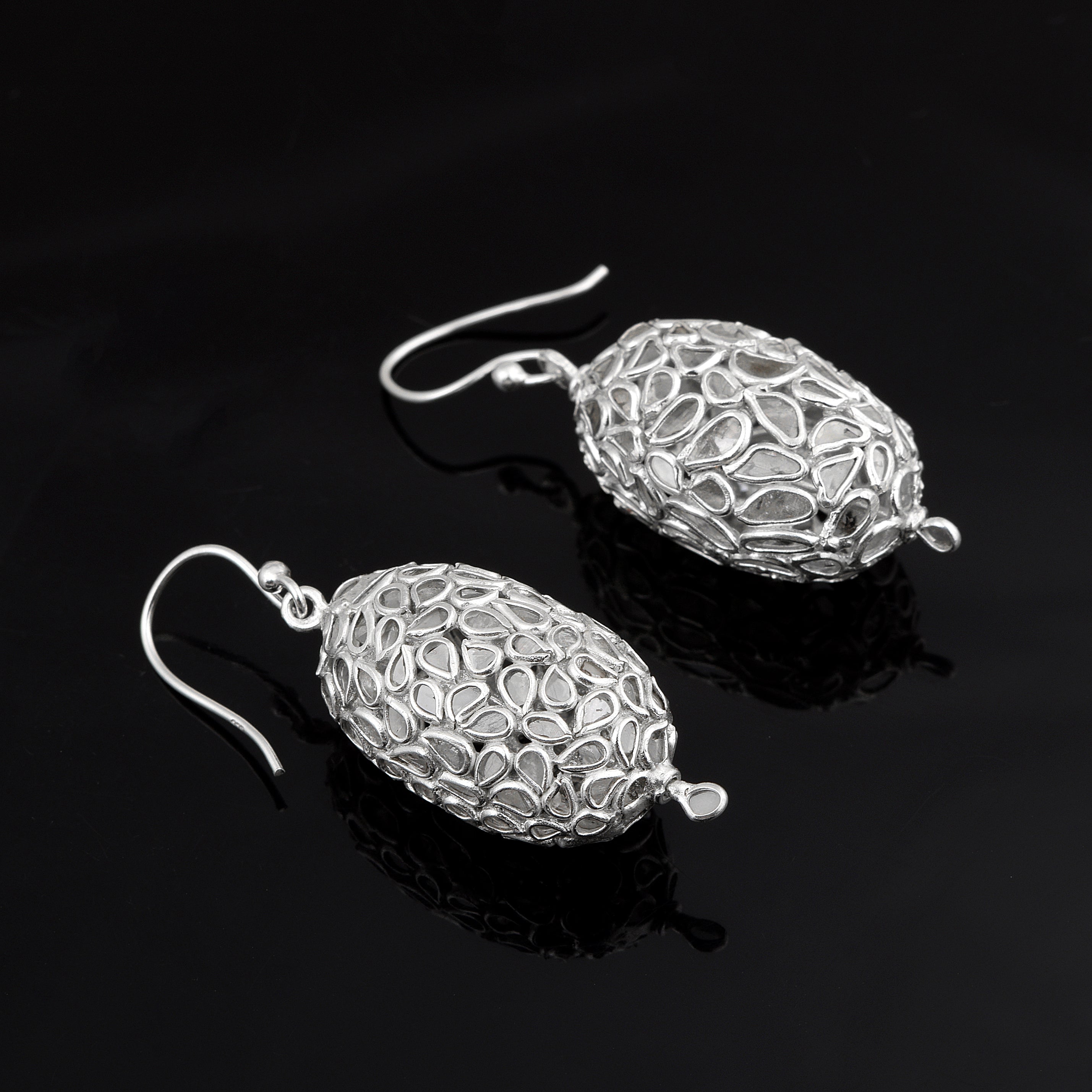 4 CTW Diamond Polki Beaded Dangle Earrings