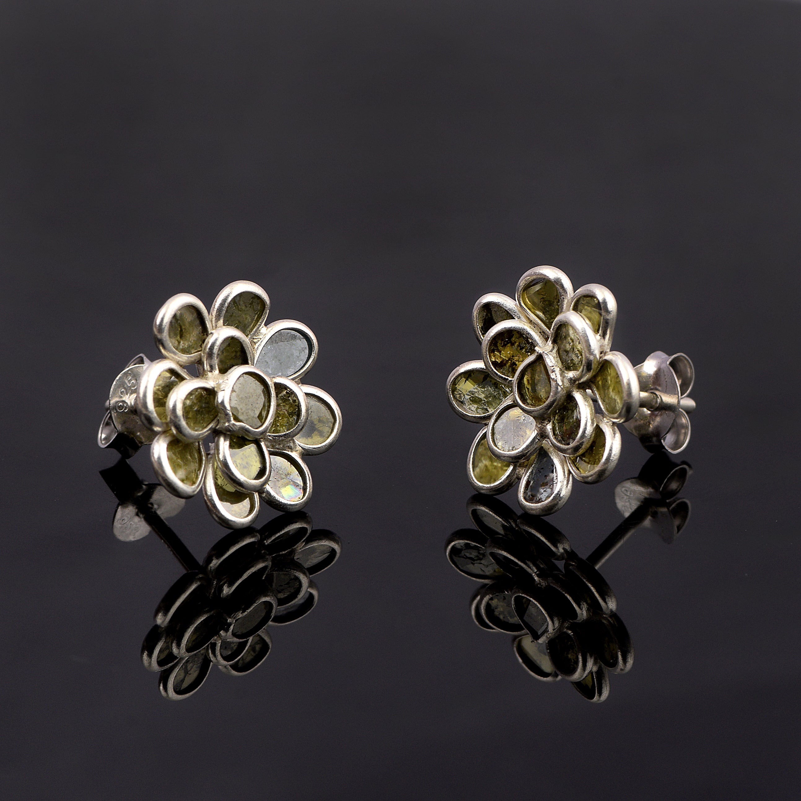 2 CTW Yellow Diamond Polki 3D Flower Stud Earrings