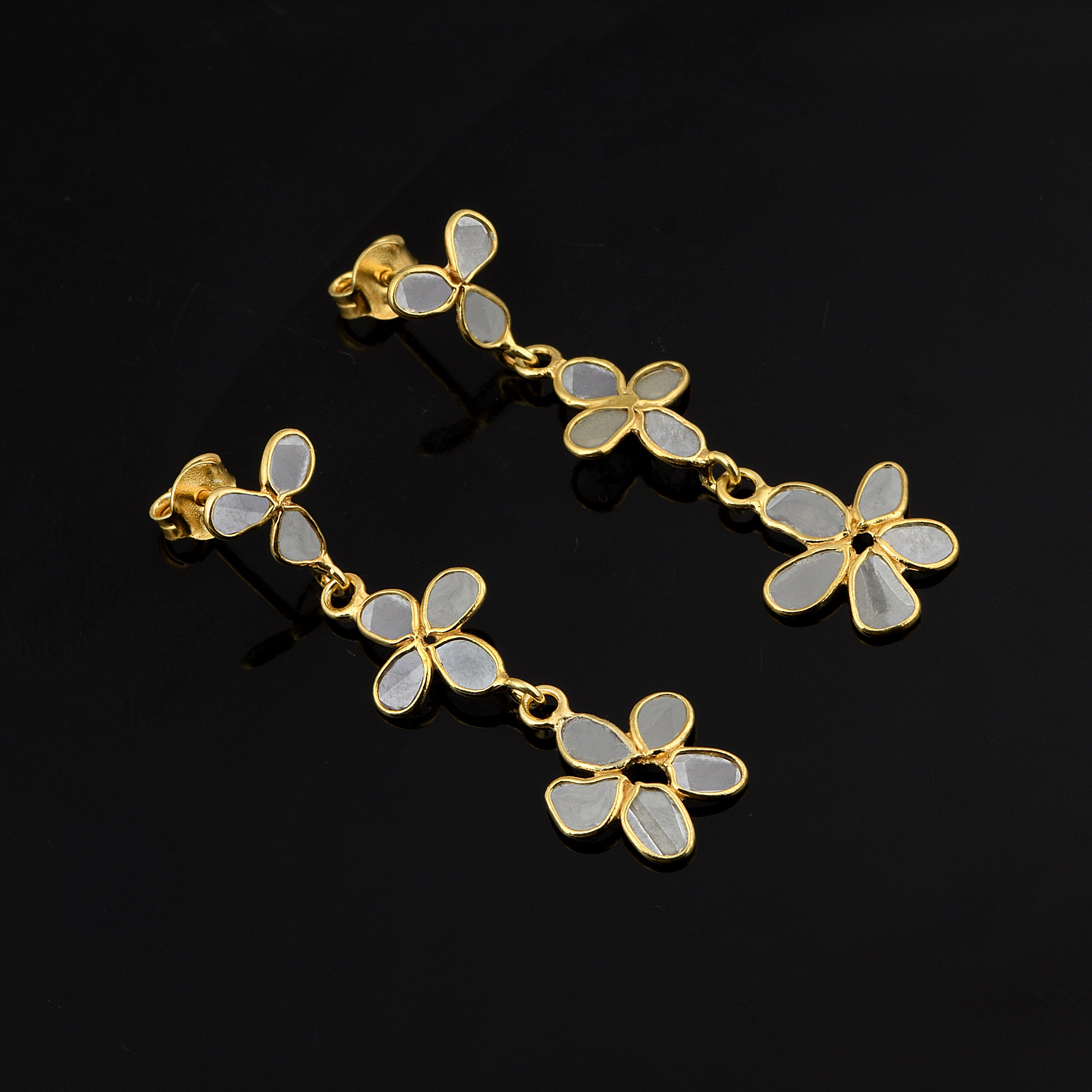1.20 CTW Diamond Polki Flower Dangle Earrings