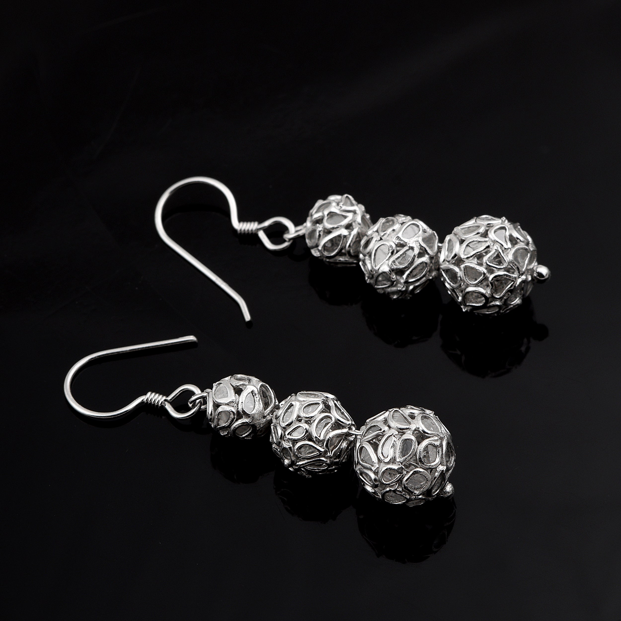 1.50 CTW Diamond Polki Beaded Dangle Earrings