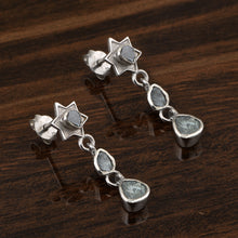 Load image into Gallery viewer, Artisan Crafted 0.50 CTW Polki Blue Diamond Star Drop Earrings