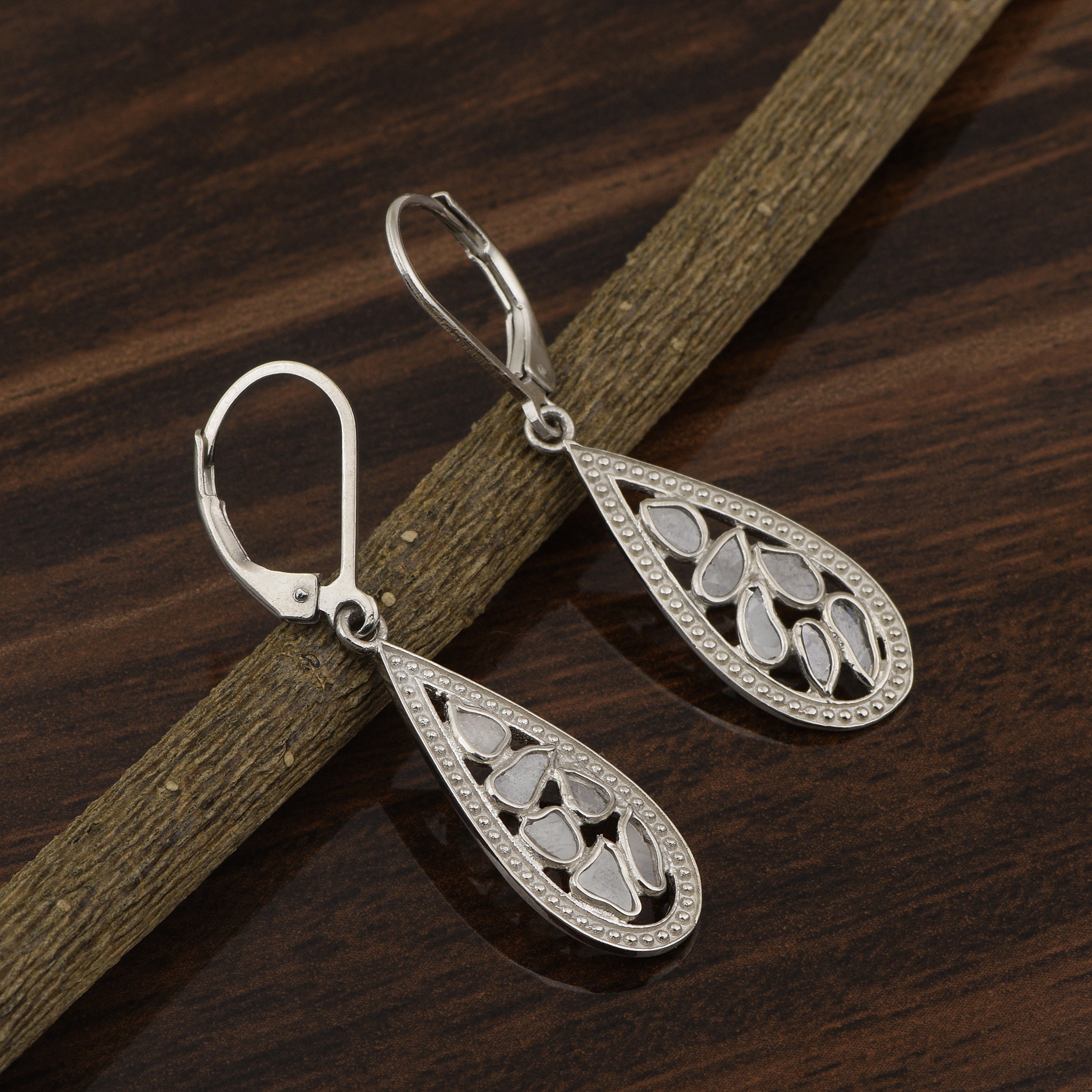 0.50 CTW Polki Diamond Lever Back Classy Earrings