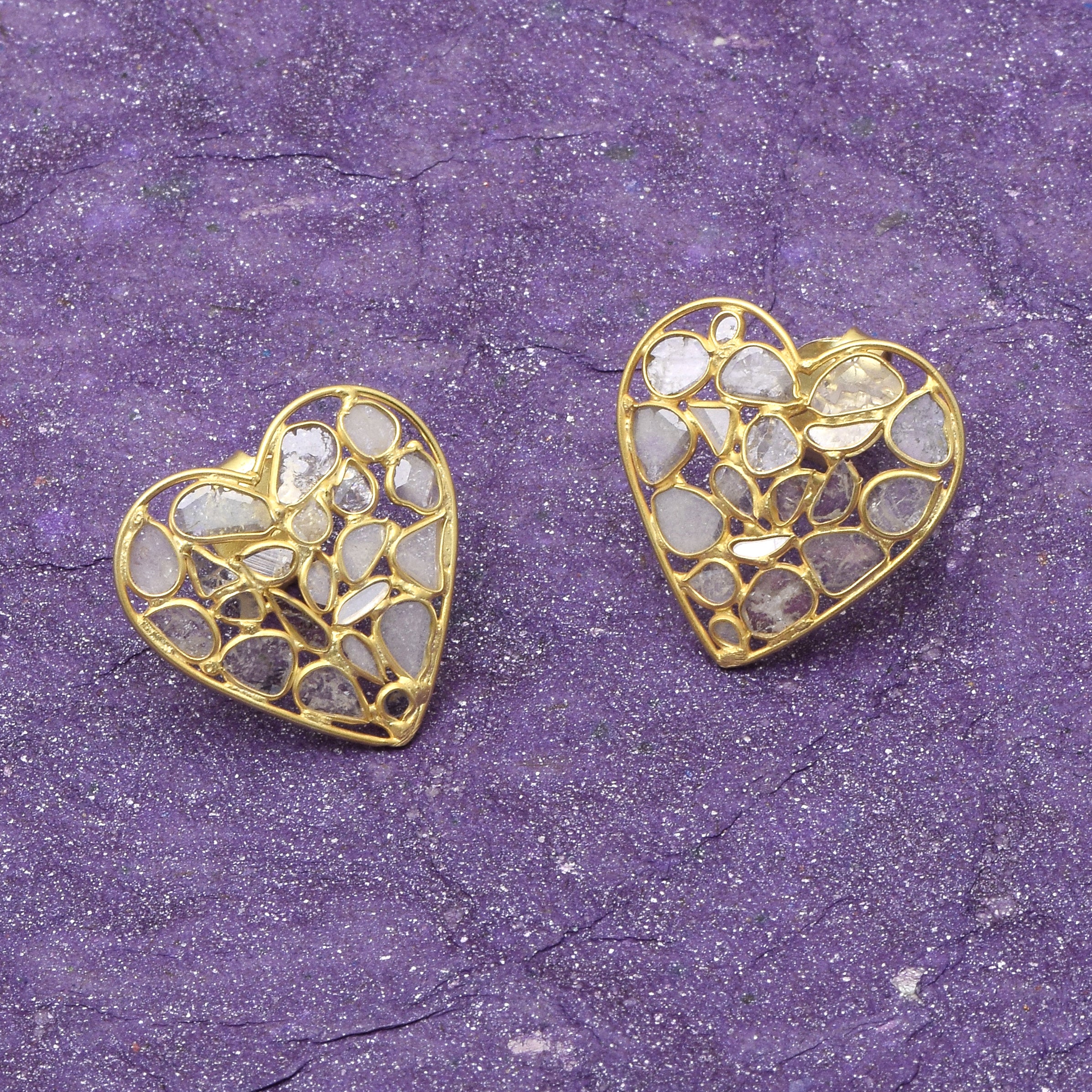 3 CTW Diamond Polki Heart Earrings