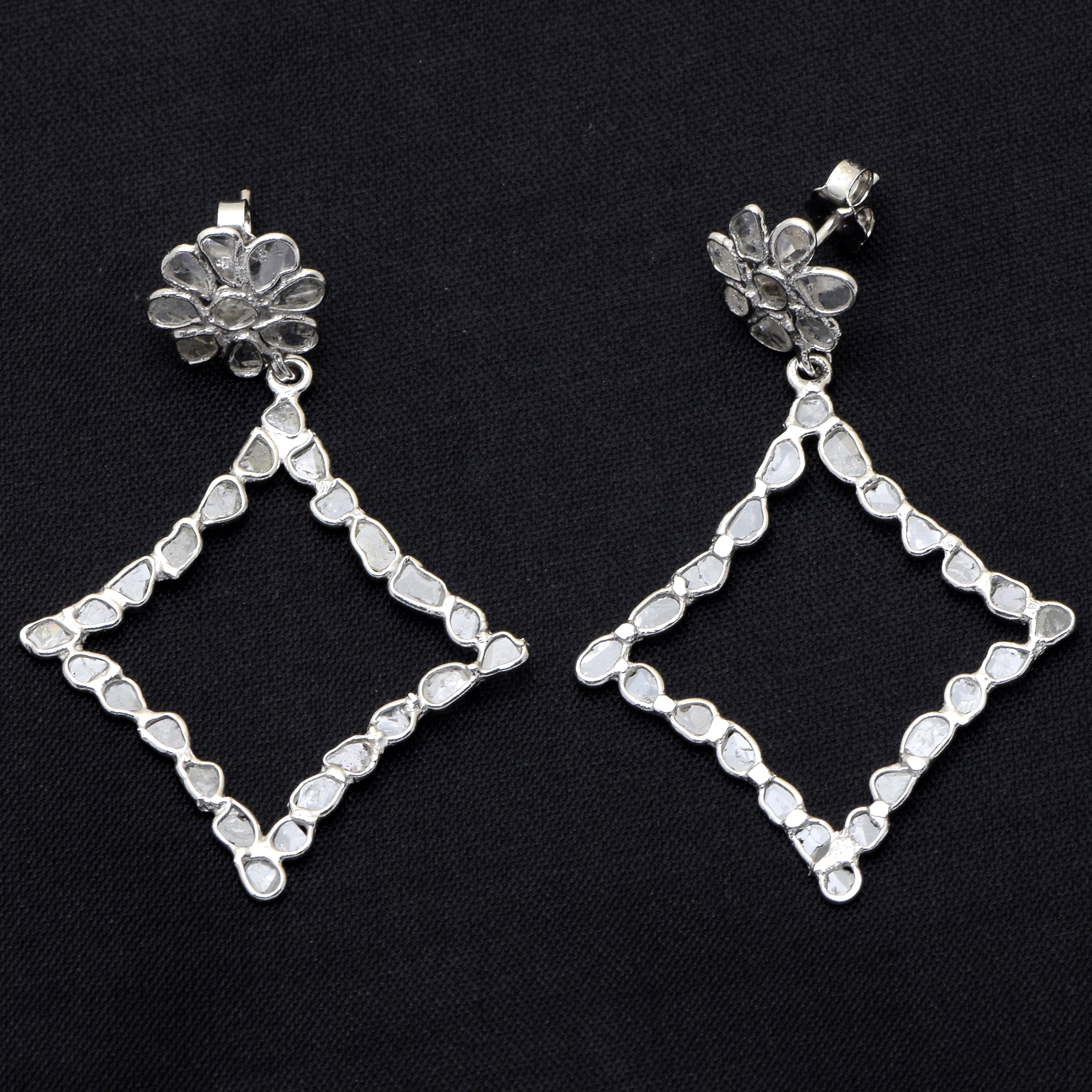 2.90 CTW Diamond Polki Rhombus Dangle Earrings