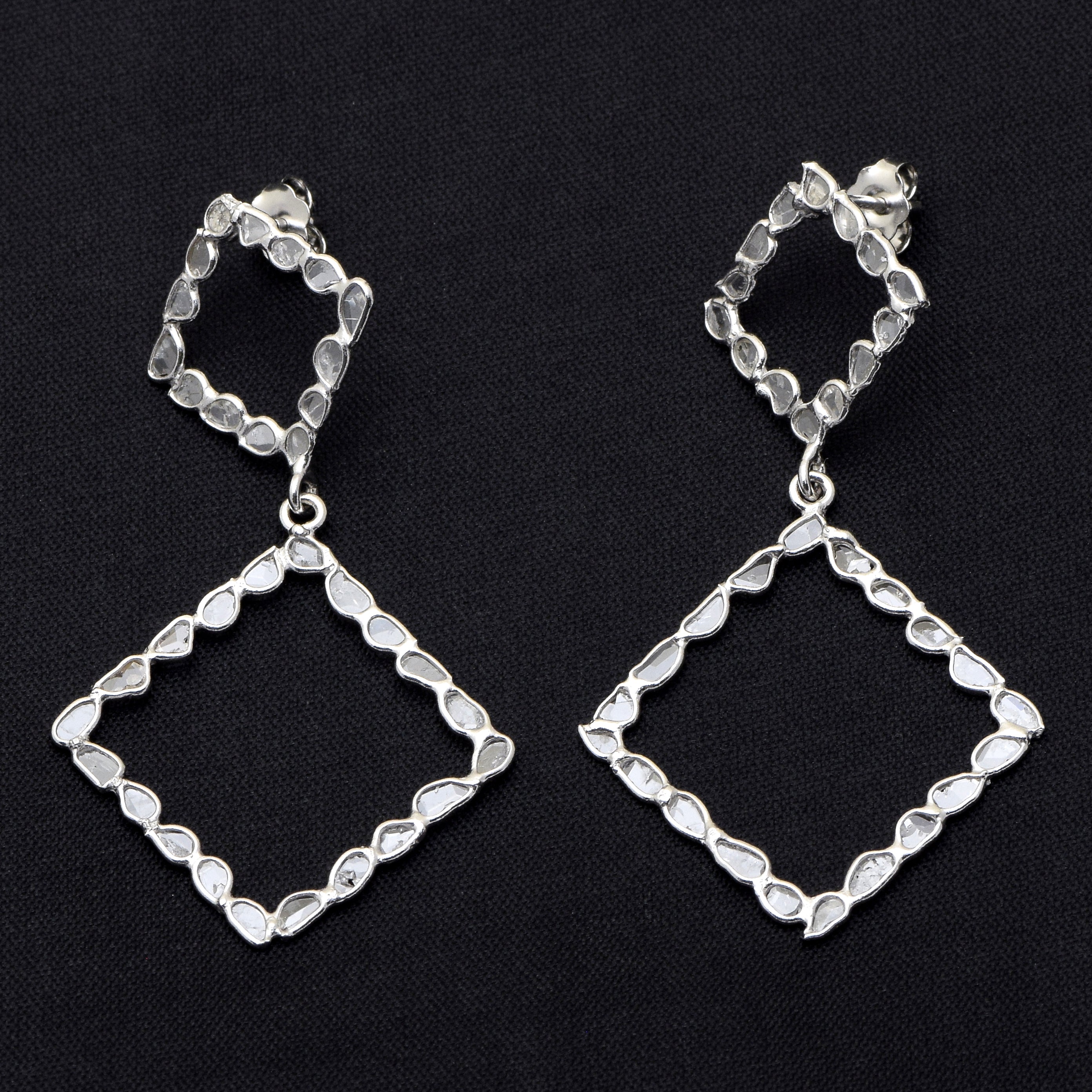 2.85 CTW Diamond Polki Square Dangle Earrings