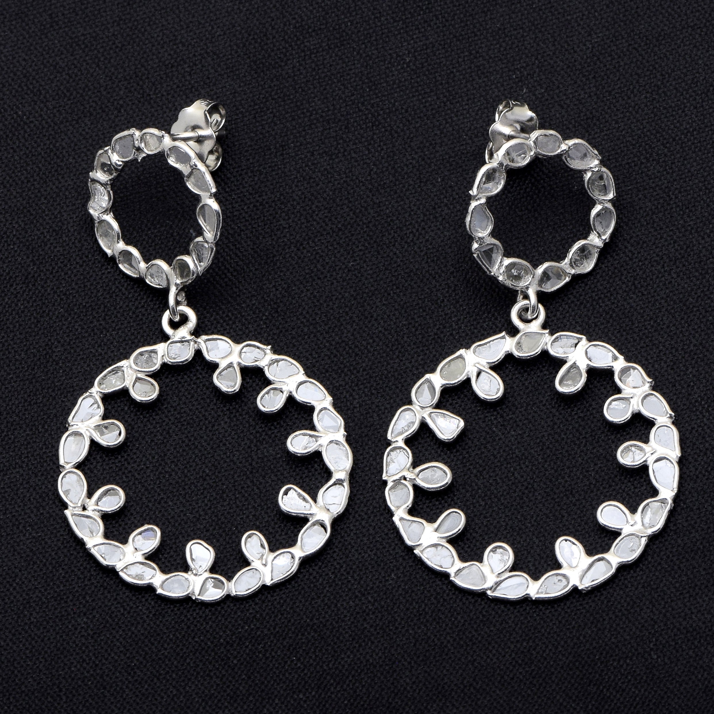 3.50 CTW Diamond Polki Double Circle Dangle Earrings