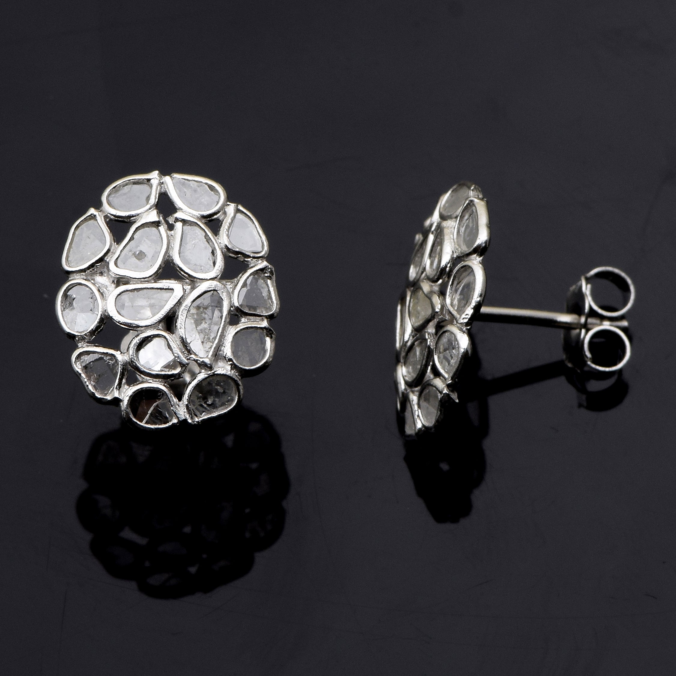1.50 CTW Diamond Polki Floral Studs
