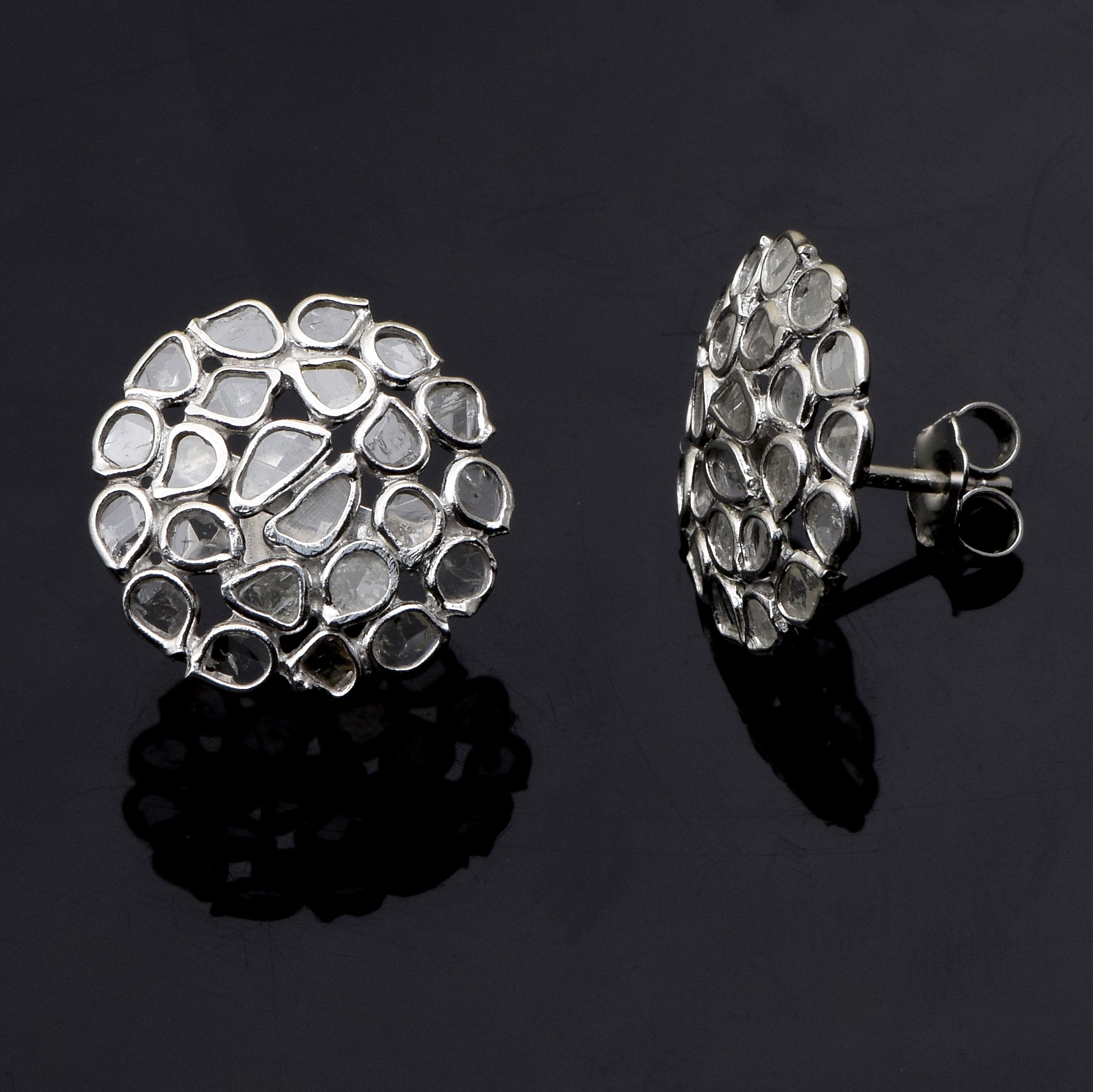 1.65 CTW Diamond Polki Round Floral Studs