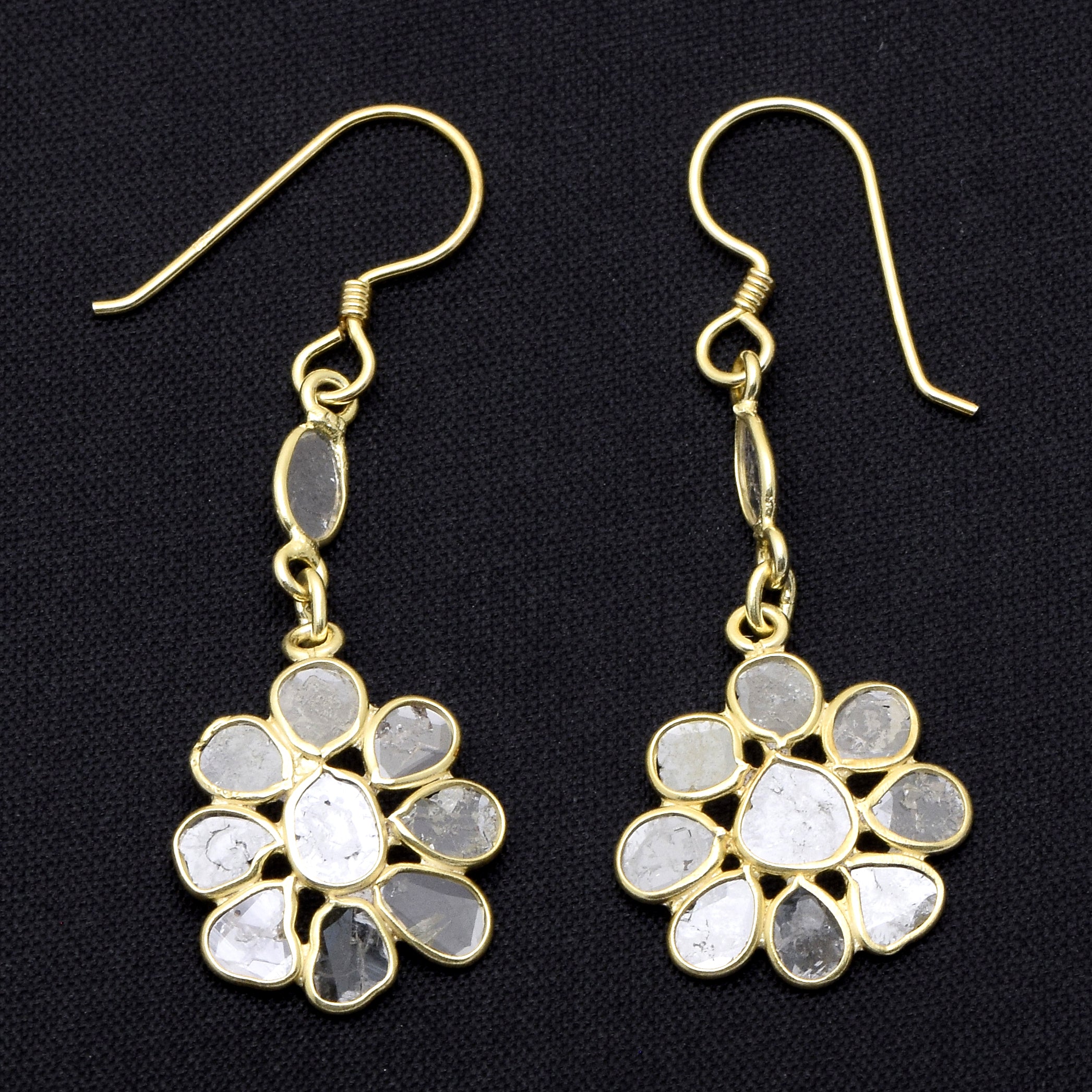 2.50 CTW Diamond Polki Floral Dangle Earrings