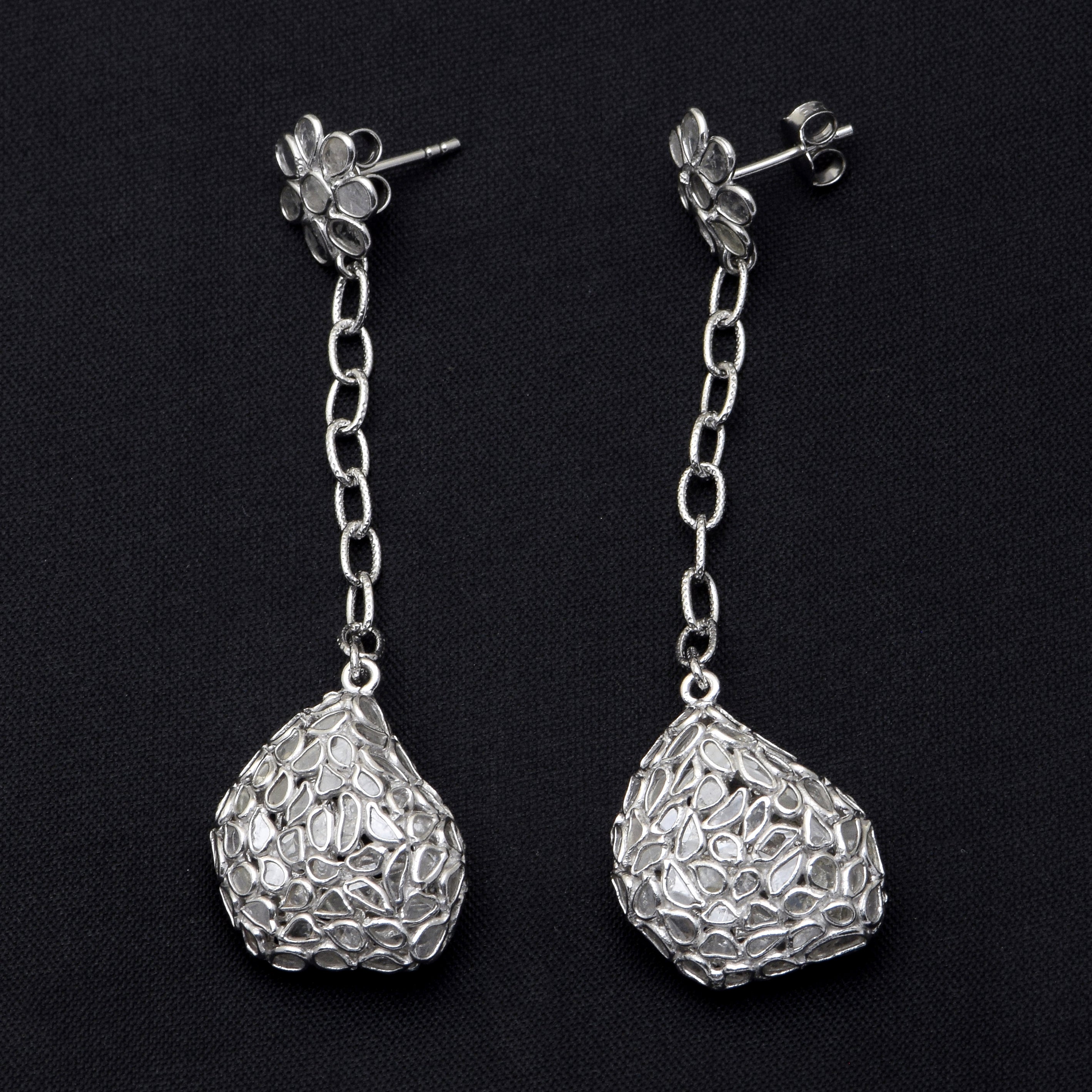 6.25 CTW Diamond Polki Long Dangle Chain Earrings