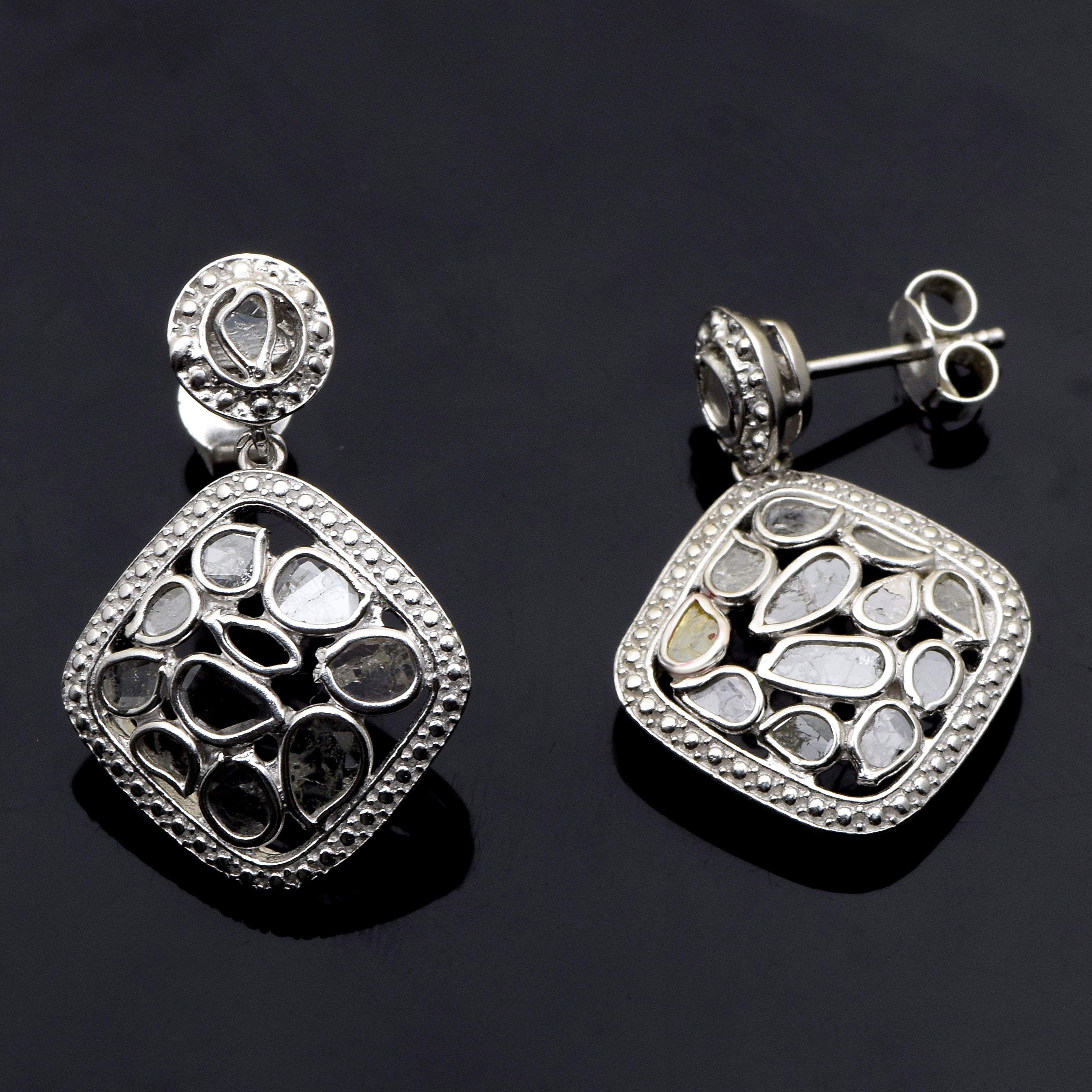 1 CTW Diamond Polki Square Dangle Earrings
