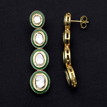 Load image into Gallery viewer, 2 CTW Diamond Polki Green Enamel Long Dangle Earrings

