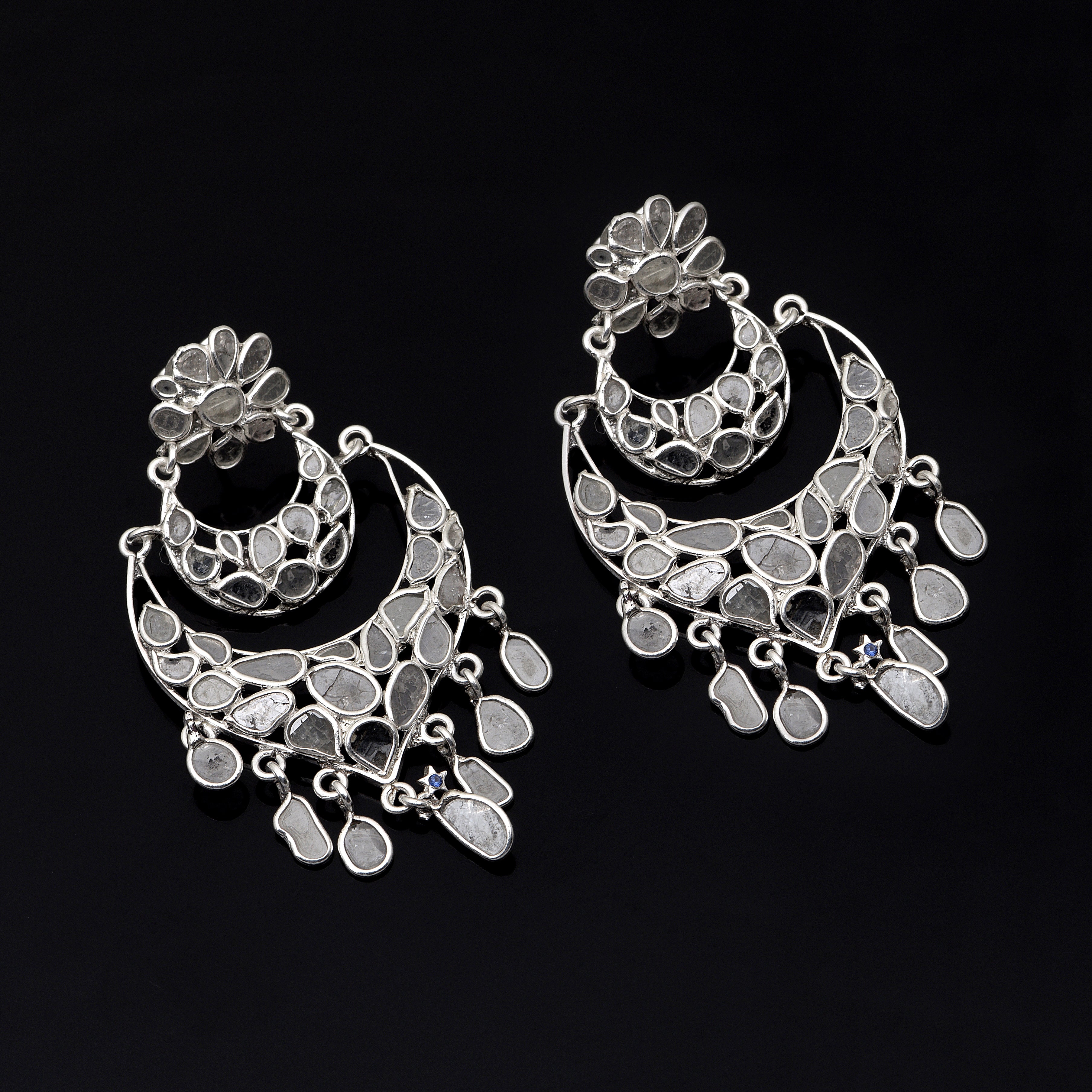 5 CTW Diamond Polki Chand Bali Dangle Earrings