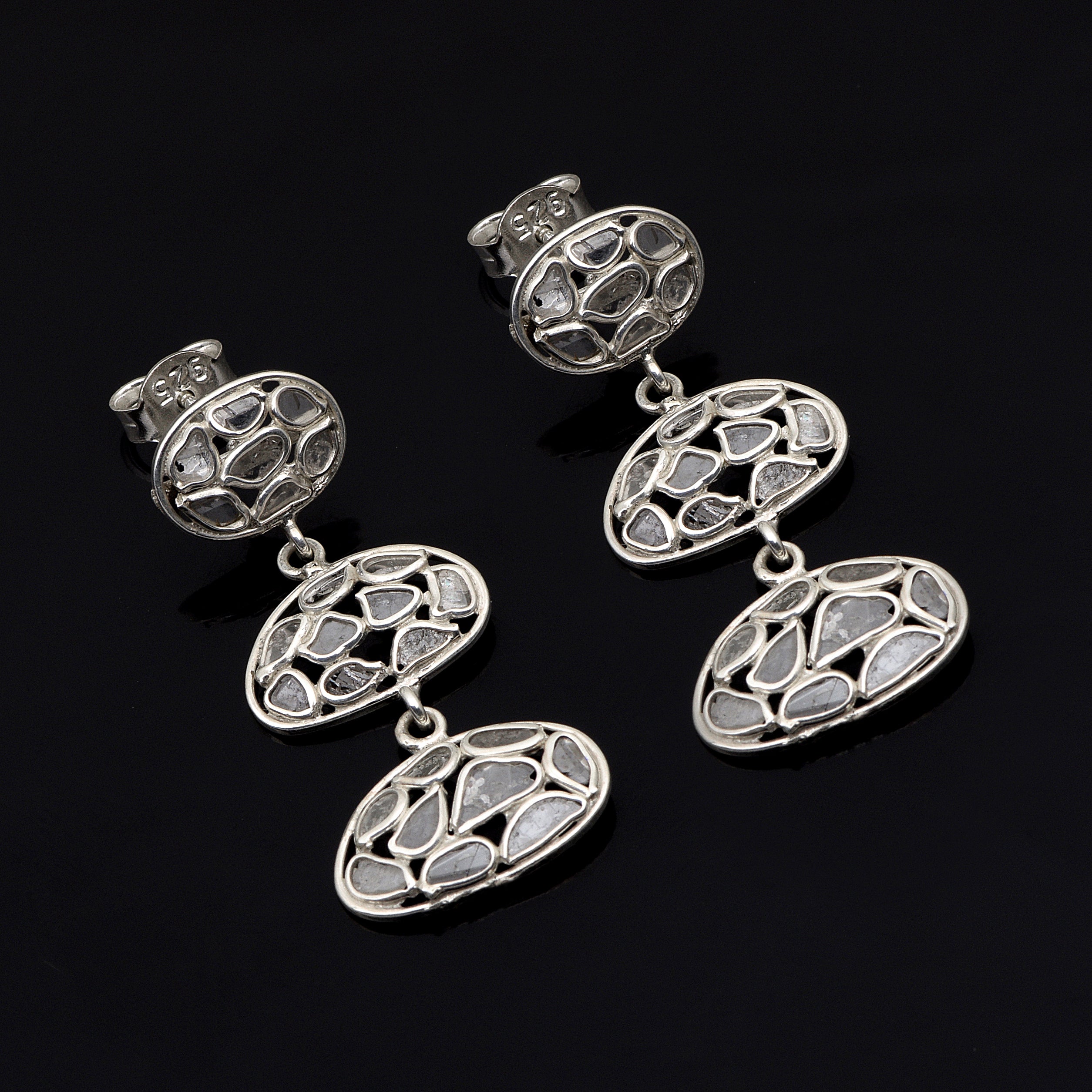 2 CTW Diamond Polki Long Dangle Earrings