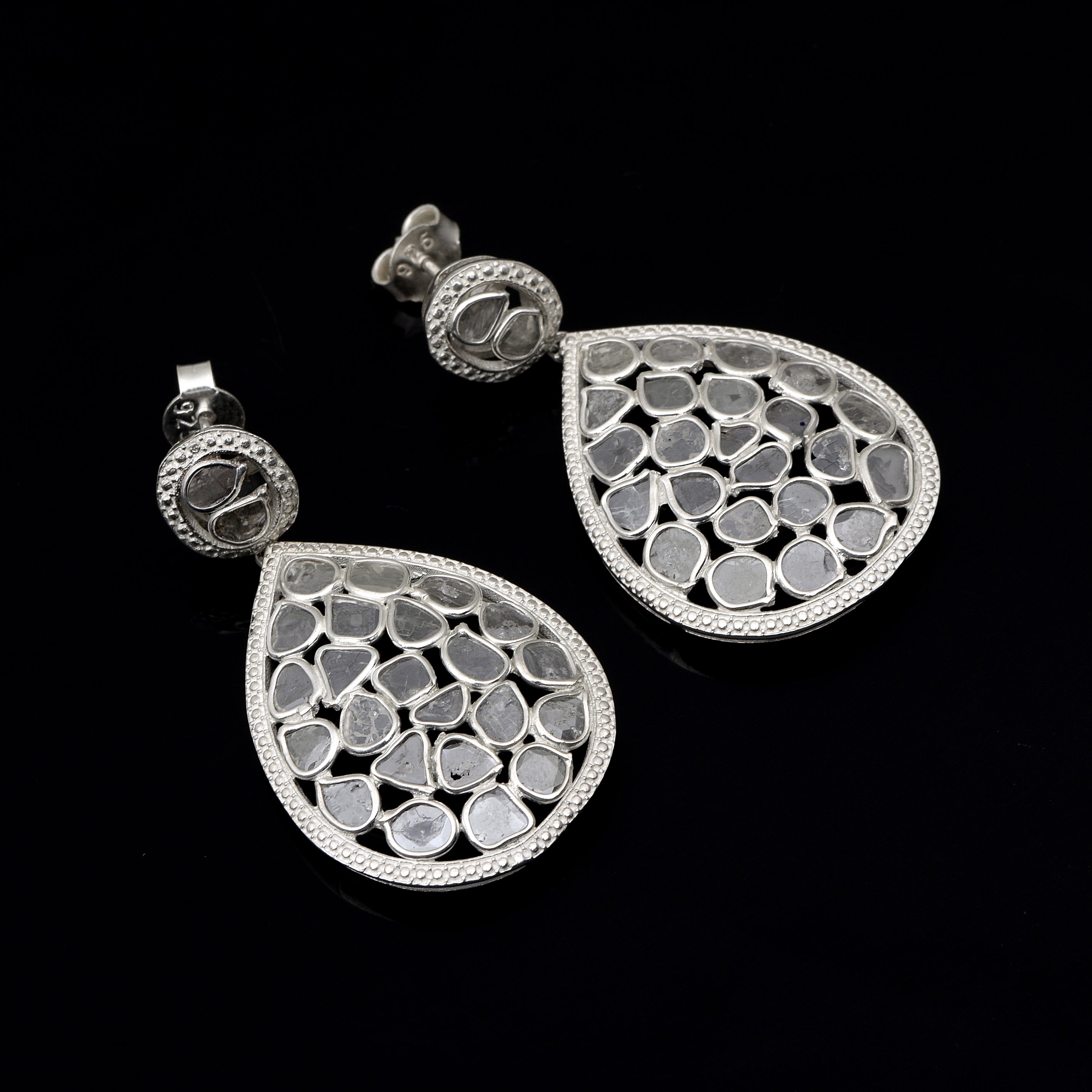 4.50 CTW Diamond Polki Pear Shape Dangle Earrings