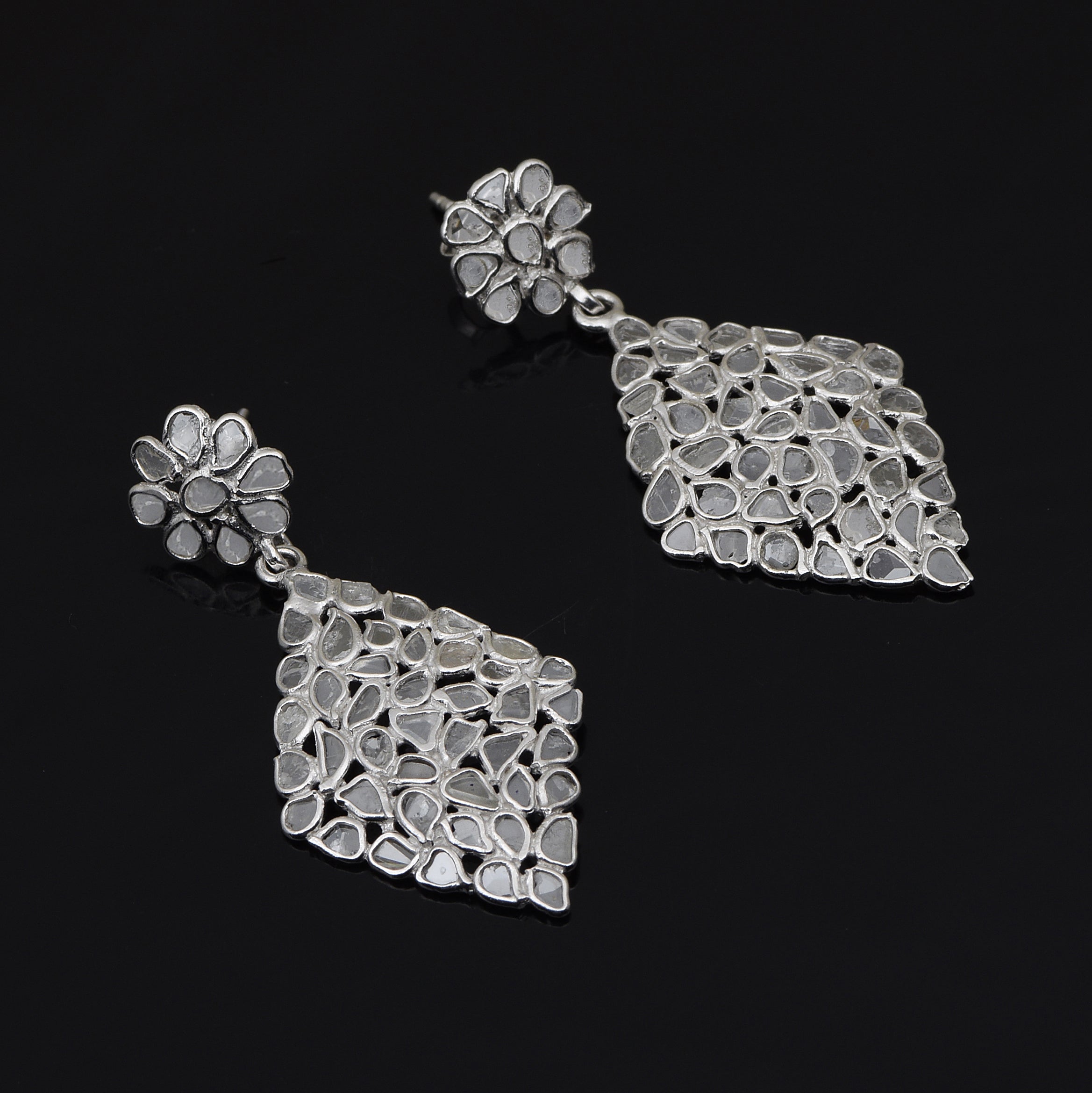 3.50 CTW Diamond Polki Rhombus Dangle Earrings