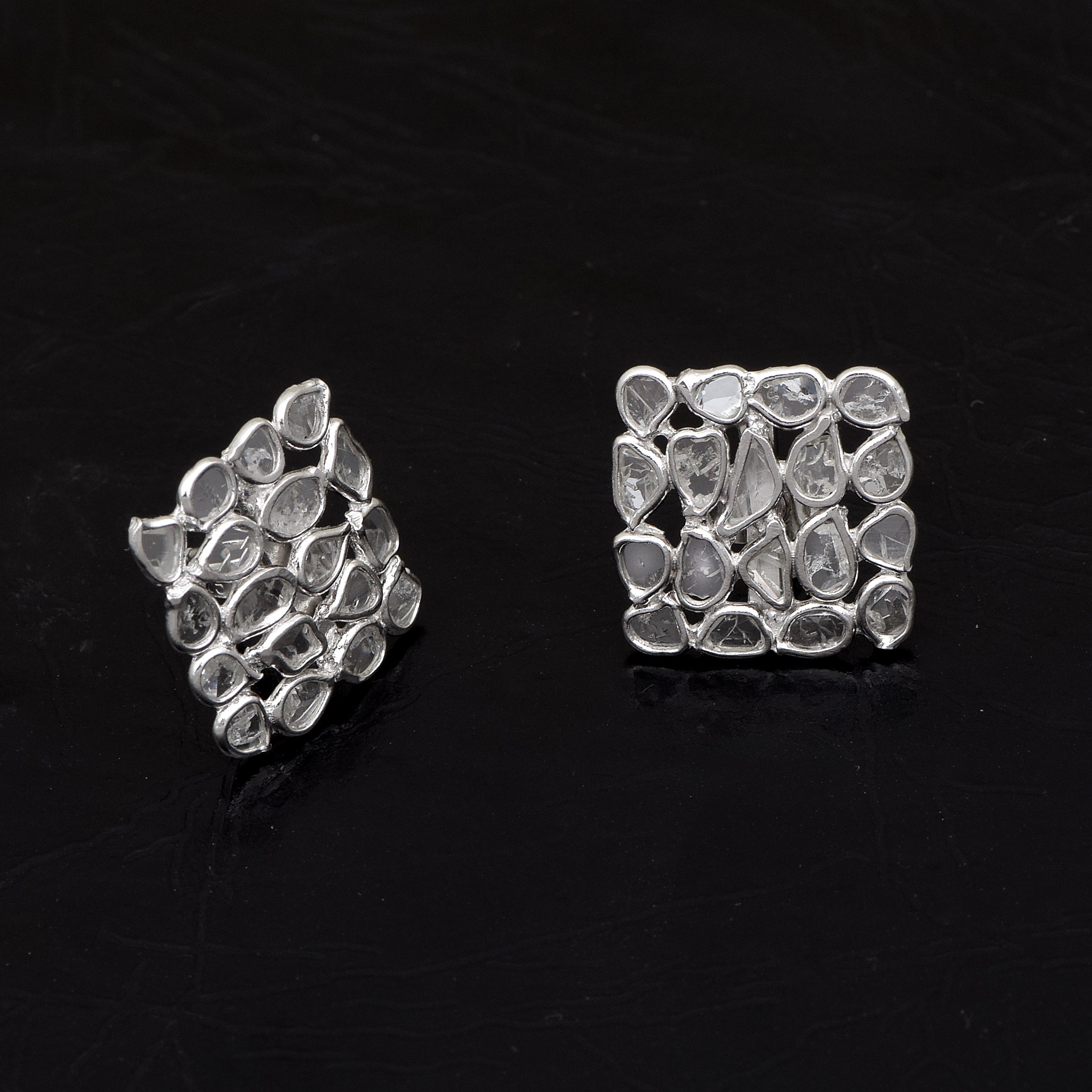 2 CTW Diamond Polki Square Studs