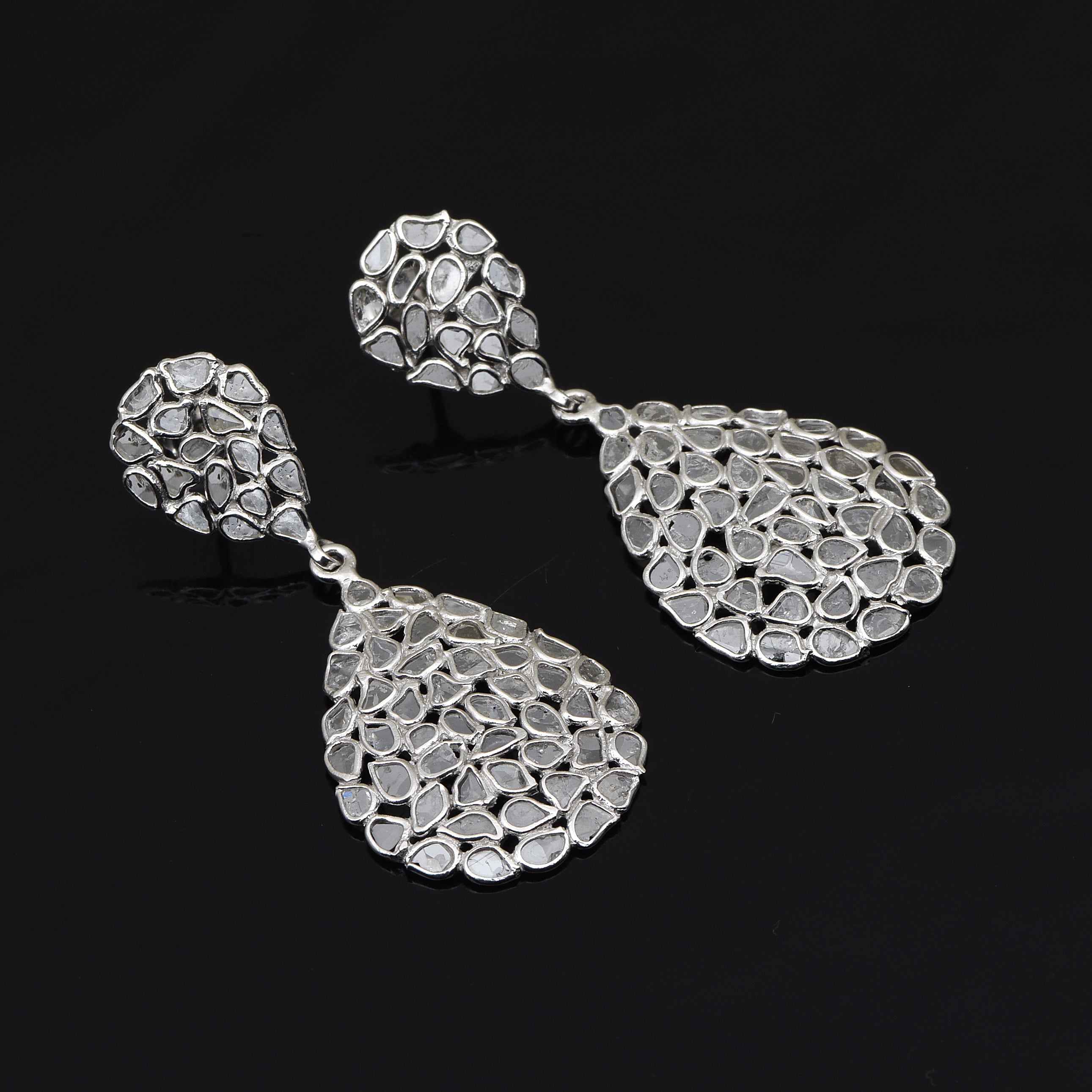 4 CTW Diamond Polki Pear Shape Dangles
