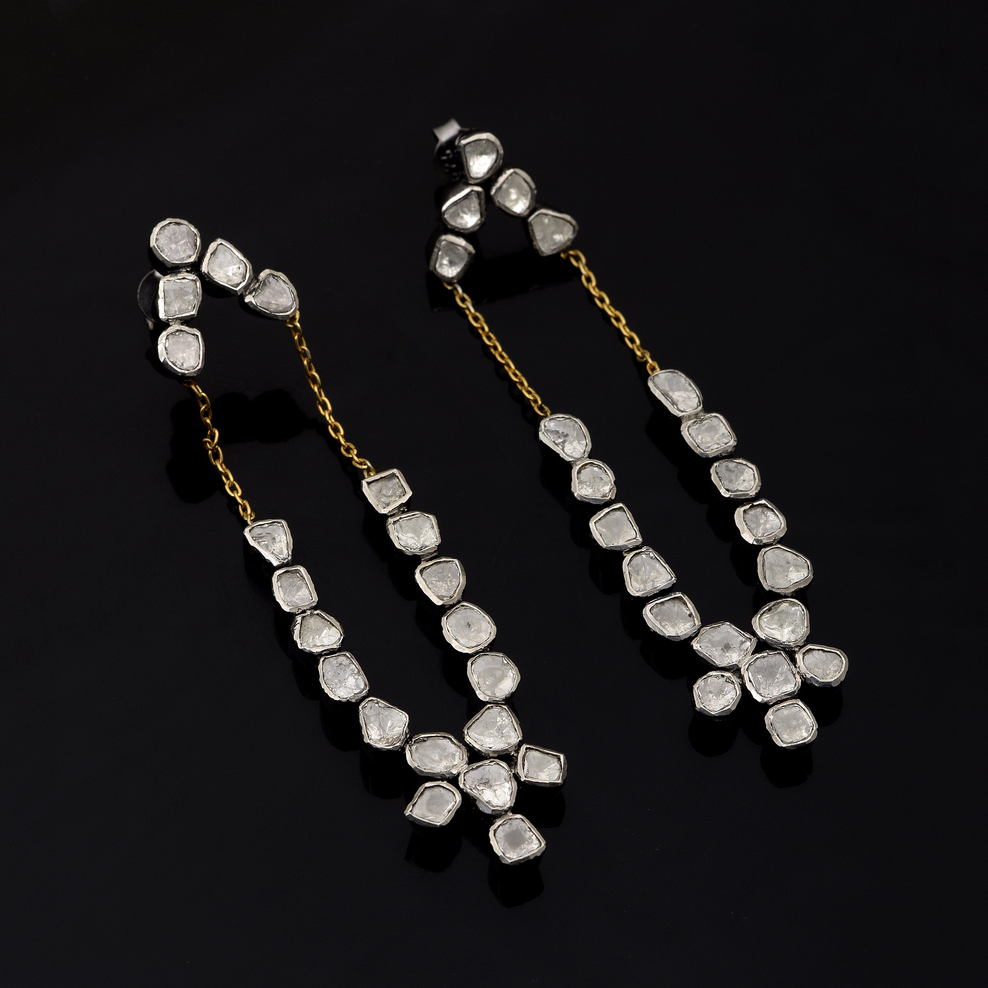 6 CTW Diamond Polki Long Dangle Chain Earrings