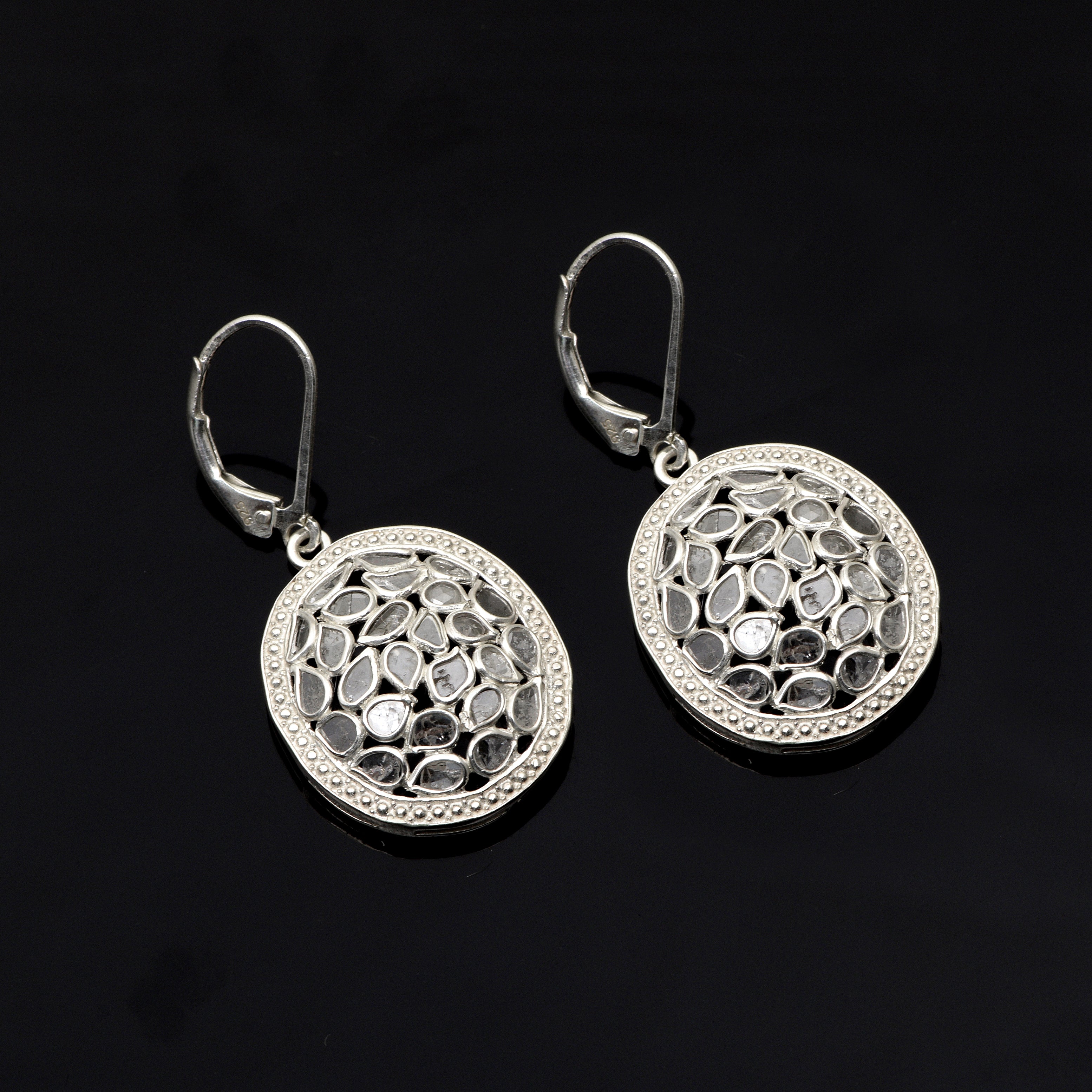 1.20 CTW Diamond Polki Oval Earrings