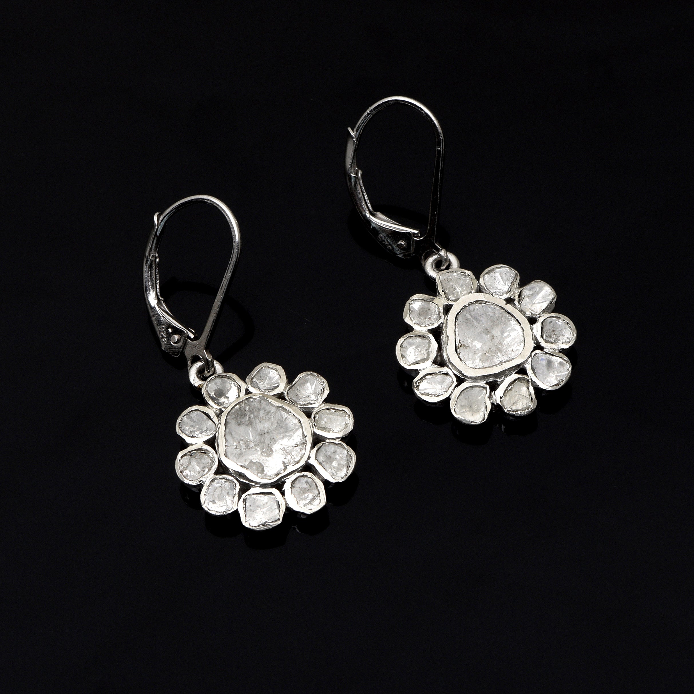 2.50 CTW Diamond Polki Floral Dangle Earrings