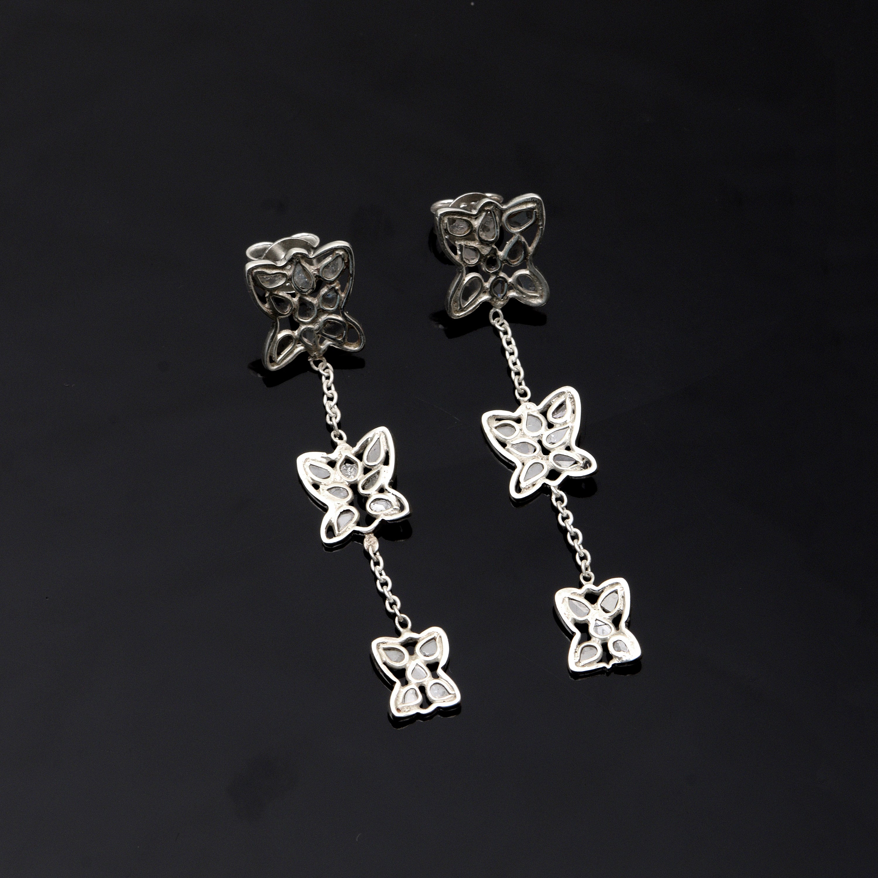 2 CTW Diamond Polki Long Dangle Earrings