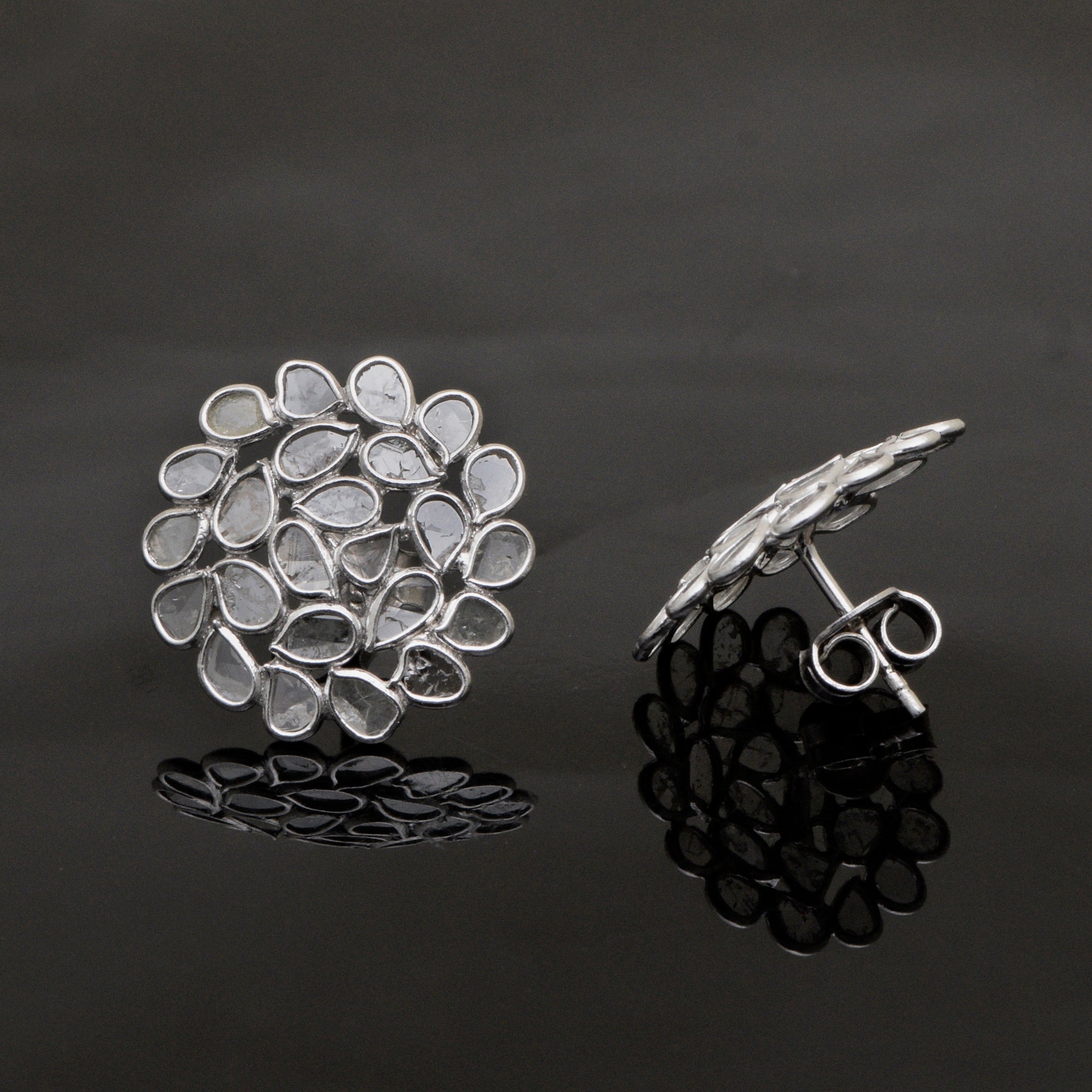 2.20 CTW Diamond Polki Cluster Studs