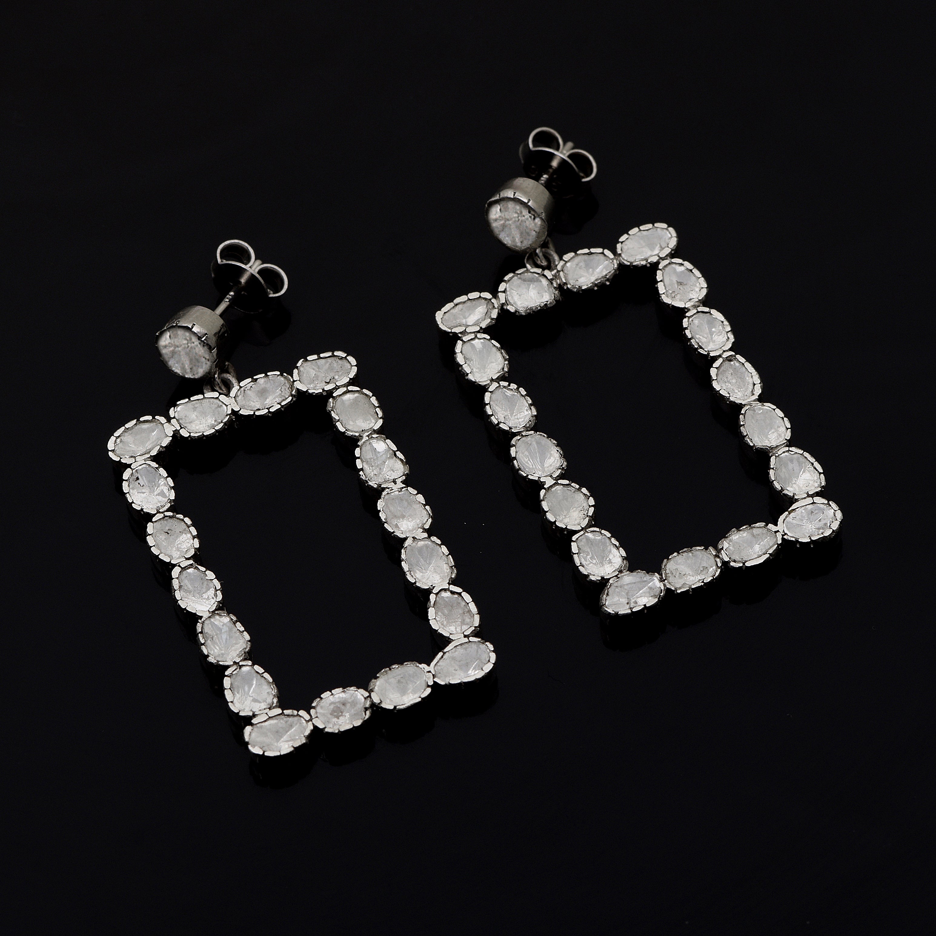 4.00 CTW Diamond Polki Rectangular Dangle Earrings