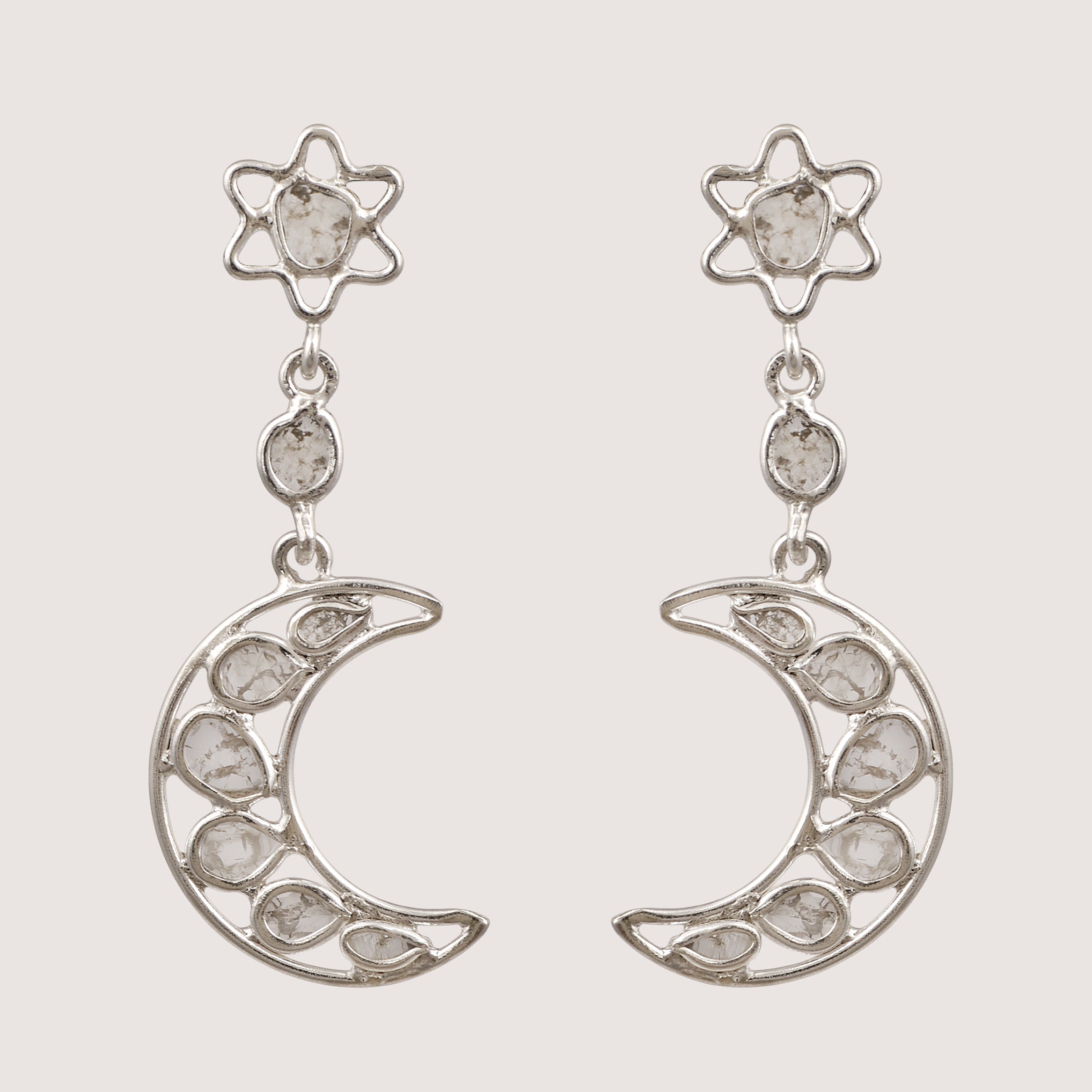 0.75 CTW Diamond Polki Moon Star Dangle Earrings