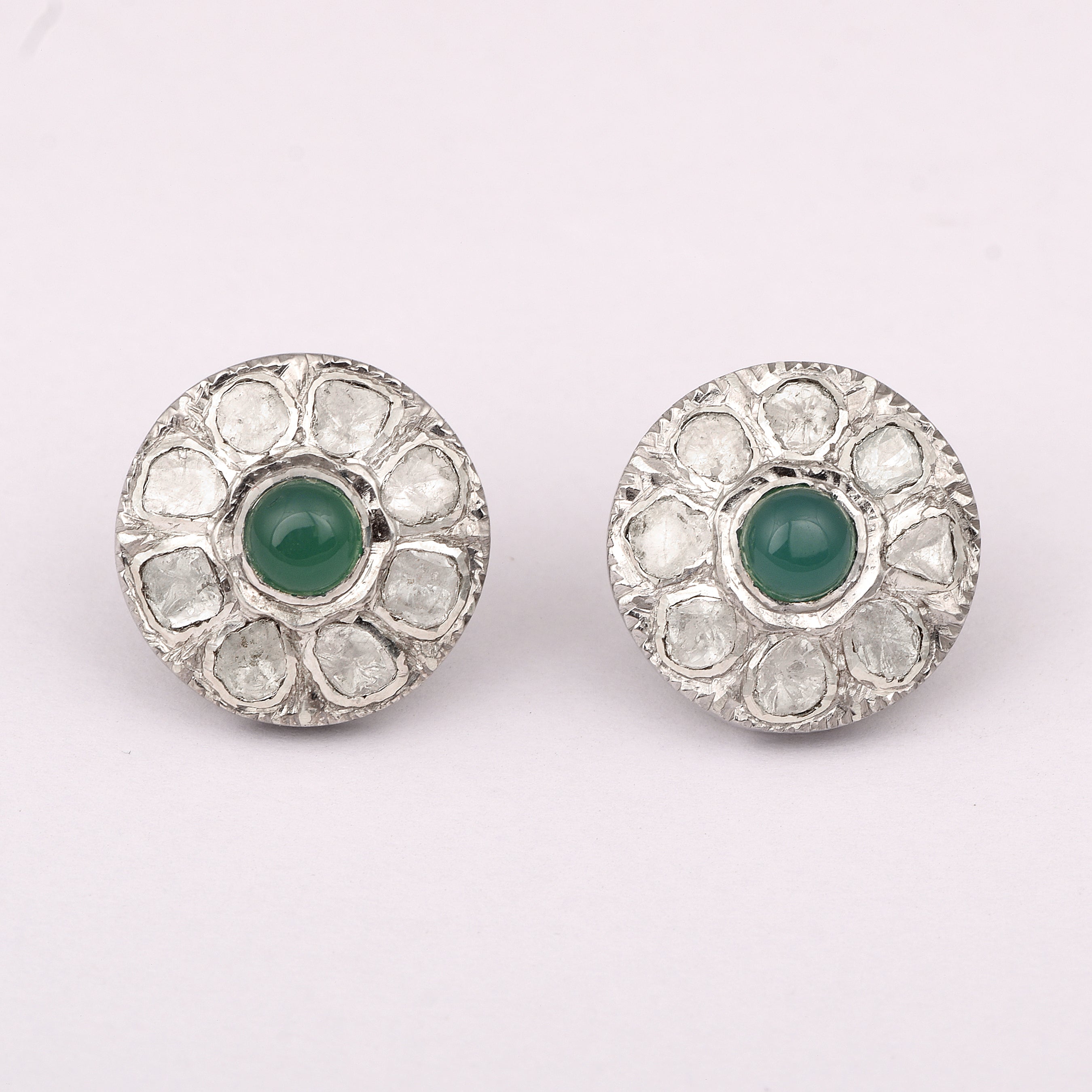 1.50 CTW Diamond Polki Green Onyx Round Studs